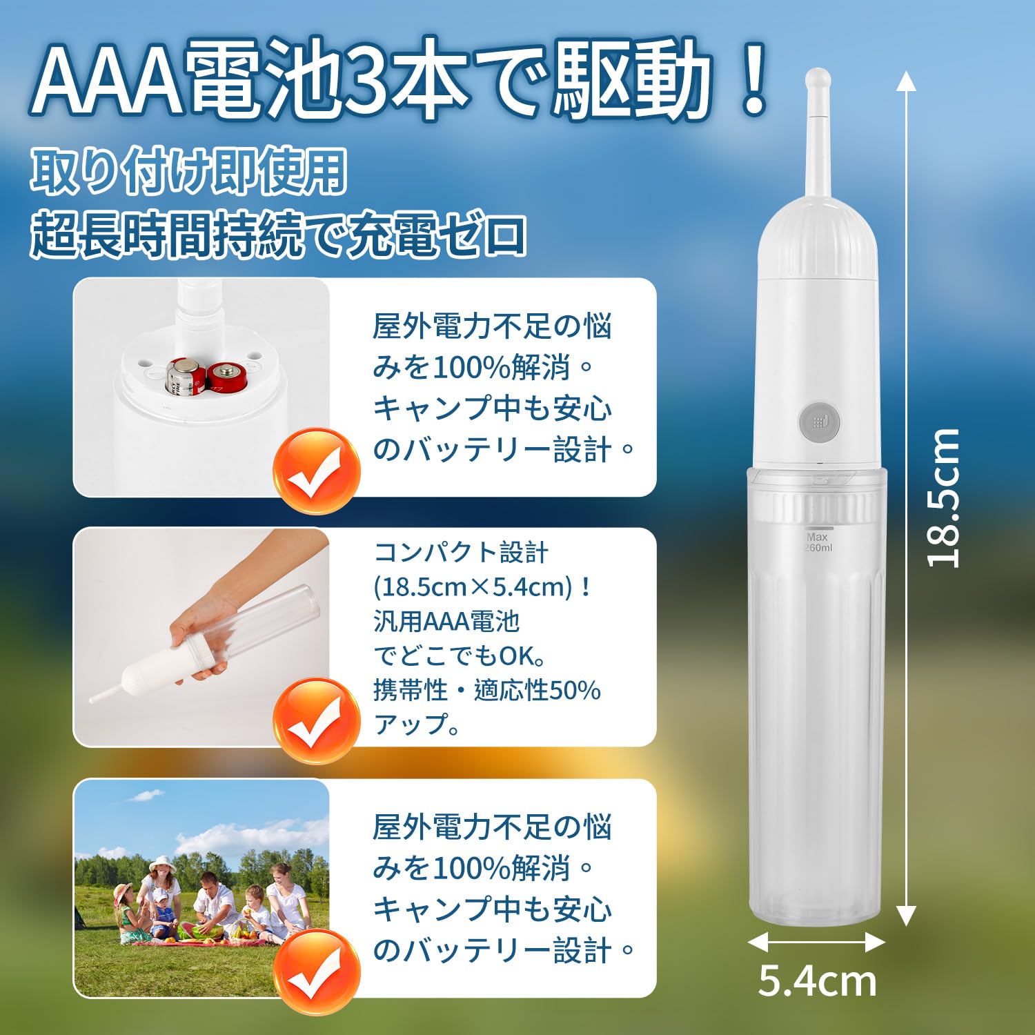 携帯ウォシュレット 電動 トラベル 海外旅行 防災グッズ 乾電池式で充電不要 260ml大容量 おしり洗浄器 携帯用ハンディウォシュレット IPX7防水 赤ちゃん 介護 トイレ 便利グッズ 日本語説明書付 (ブラック) renew06-10026304 RENEW サンプル画像3