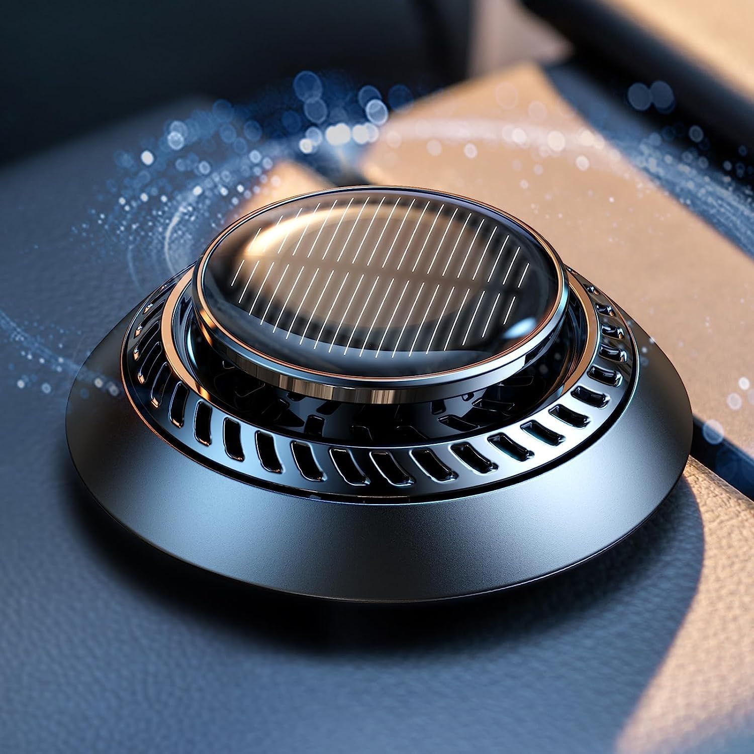 CEENIU 車用芳香剤 高級カー用品 2024新型 アルミ合金製 ソーラー回転式 静音 フランス産天然香料 エッ..