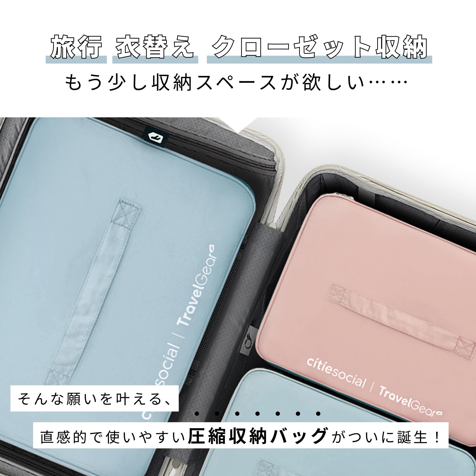 Travel Gear 圧縮袋 トラベルポーチ 圧縮バッグ 旅行用 衣類圧縮袋 ファスナー式 50%スペース節約 乾湿分離 防水 強化縫製 出張 便利グッズ (Lサイズ/ピンク) renew06-10026369 RENEW サンプル画像3