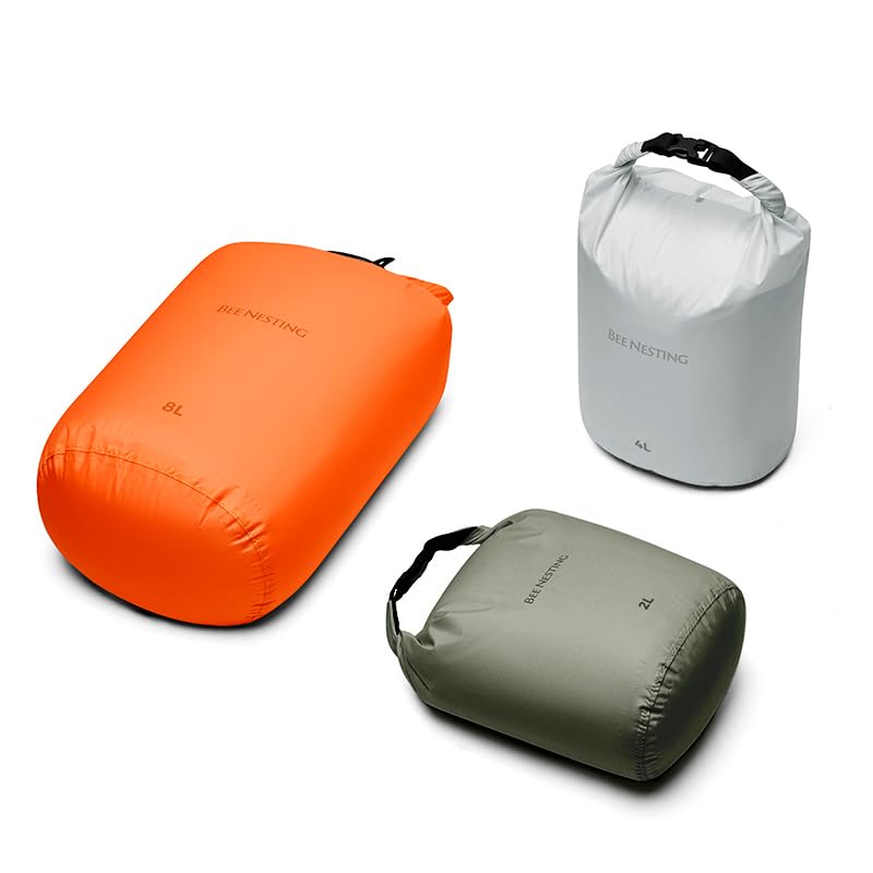 BeeNestingバックパッキング用超軽量ドライバッグセット、スタッフバッグ 登山 スタッフバッグキャンプ、ハイキング、ボート遊び ，カヤック用の防水ドライバック、3パックの軽量スタッフサックセット 防水バッグ 防災バッグ(3色ランダムです)