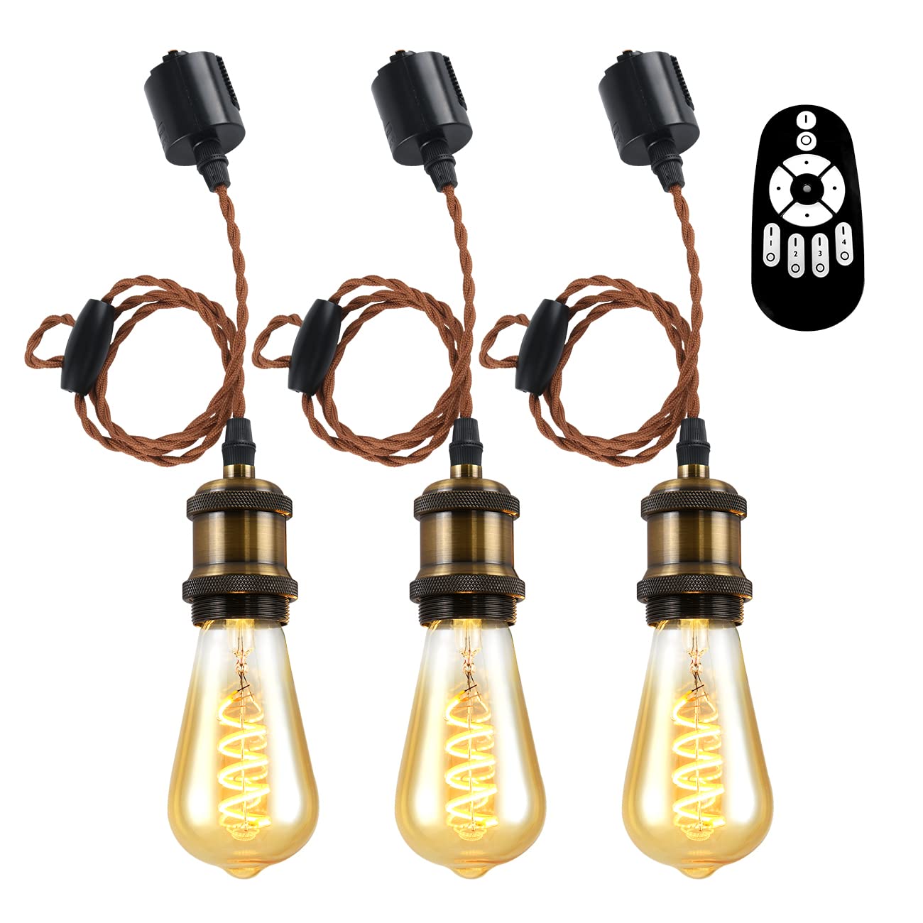 ANWIO ペンダントライト 3個セット 配線ダクトレール用 4.5W（20W形相当） E26口金 リモコン付き ダクトレールライト 北欧 シーリングライト レトロペンダントライト エジソン電球 LED電球付き 天井照明 角度調節可能 省エネ 居間 玄関