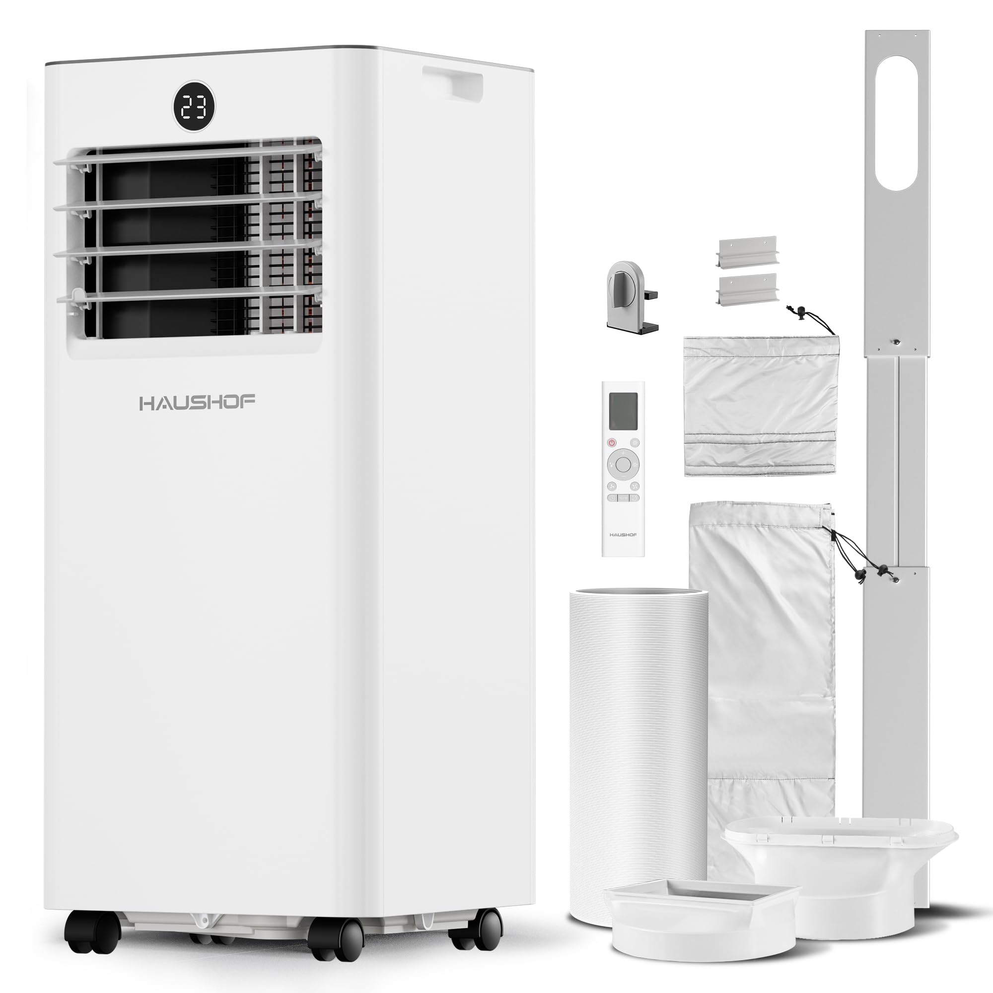 HAUSHOF 【2026年新型】【工事不要】 スポットクーラー スポットエアコン 2.6kW 冷房機 除湿機 冷房 8-10畳 移動式 クーラー 冷房・送風・除湿モード 除湿量24L 風量調節2段階 家庭用 衣類乾燥 リモコン付き キャスター付 温度設定