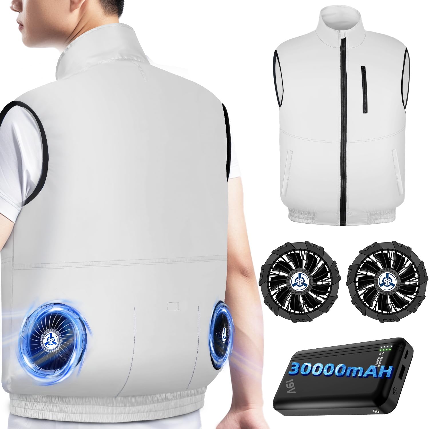 [Sumeriy] 空調作業服 ベスト 30000mAh大容量バッテリー付属 超高出力 ファン付き作業服 空調風神服 ファンバッテリーセット 薄型 超軽量 4段階調節 日本製高性能モーター 9枚ファン 強力風量 UVカット USB給電式 空調冷却服 暑さ対のサムネイル