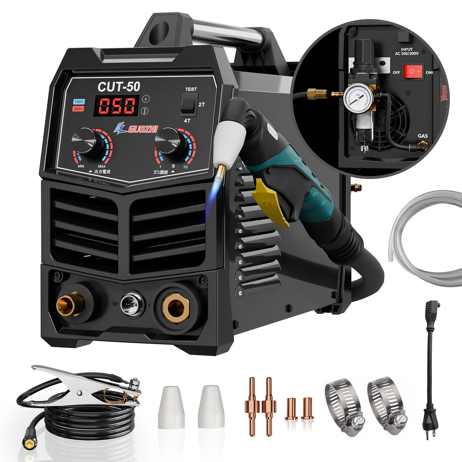 GZ GUOZHI プラズマ切断機 エアプラズマカッター 100v 200v 最大切断厚20mm 高周波数 プラズマ 切断機 ..