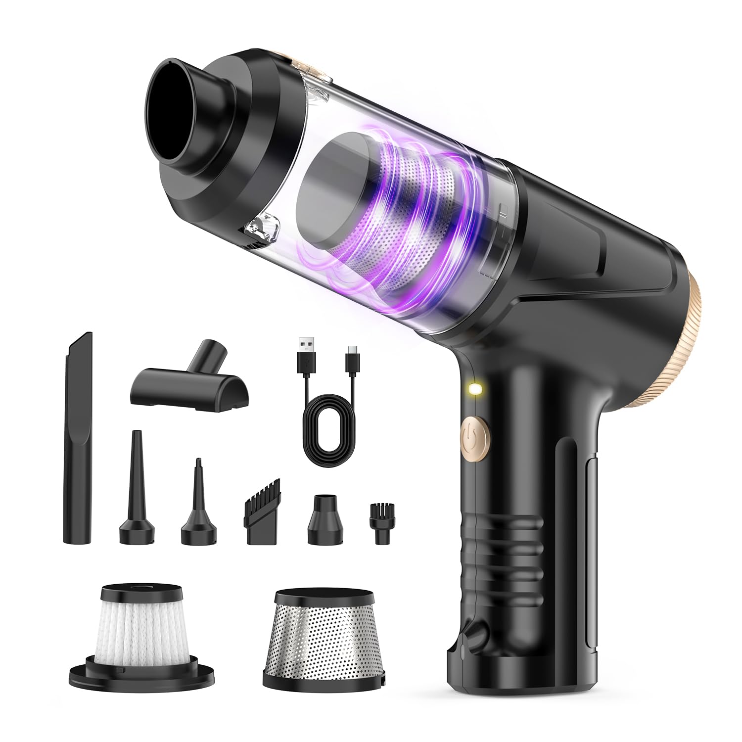 ハンディクリーナー コードレス 35000Pa 多機能 【吹き飛ぶ/吸い込む/空気入れ/空気抜き】 ハンディ掃除機 車用掃除機 ポータブル 多種類ノズル付き フィルター水洗可 ブロワー Type-C充電 LEDライト付き ミニ掃除機 ホコリ取り/キーボード