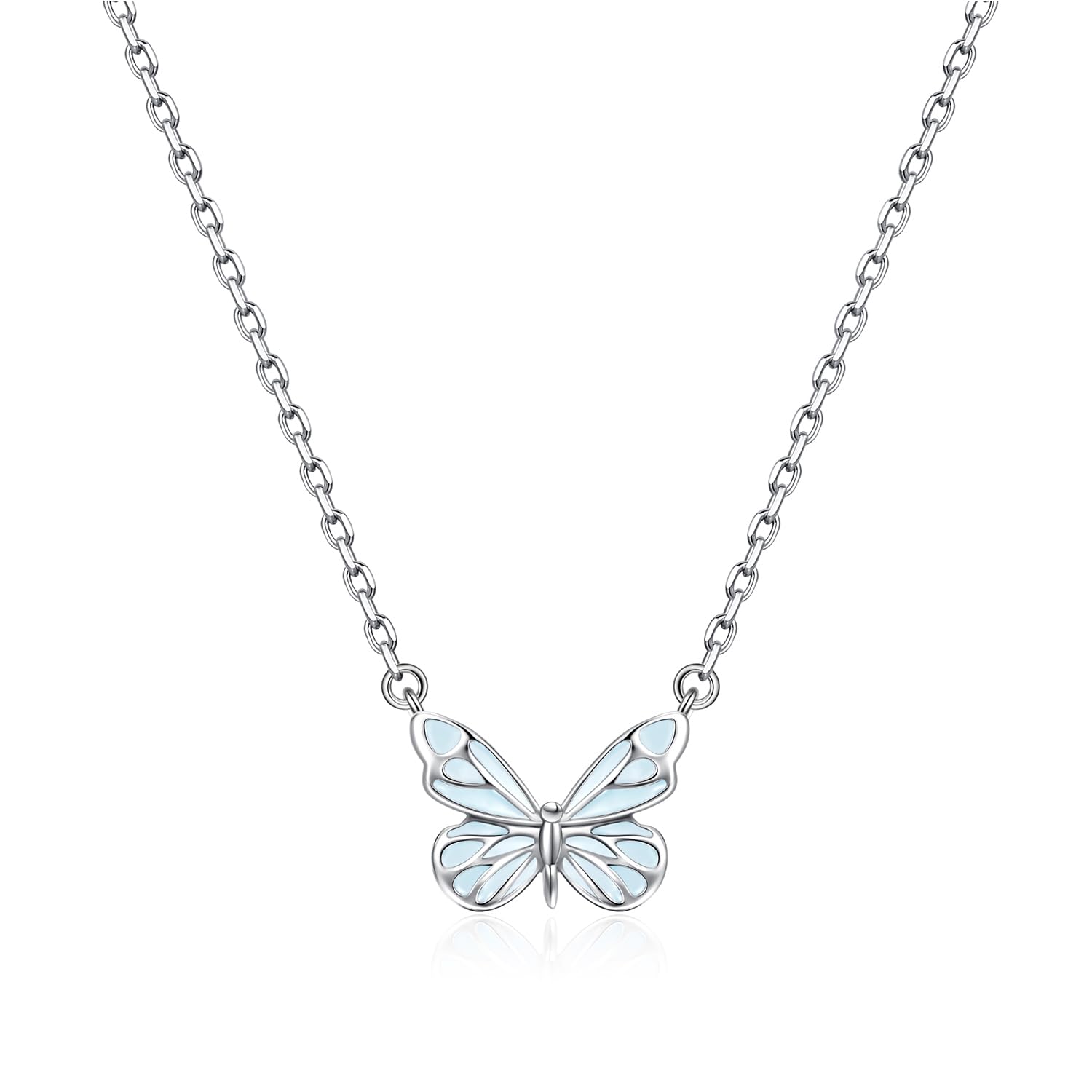 [FANCIME] Women's Necklace "Moonlight Butterfly" Enamel Glow-in-the-Dark Jewelry Set, Silver, Popular with Women, Perfect for Anniversaries, Birthdays, White Day, Christmas, Gift Wrapping Bag & Box Included