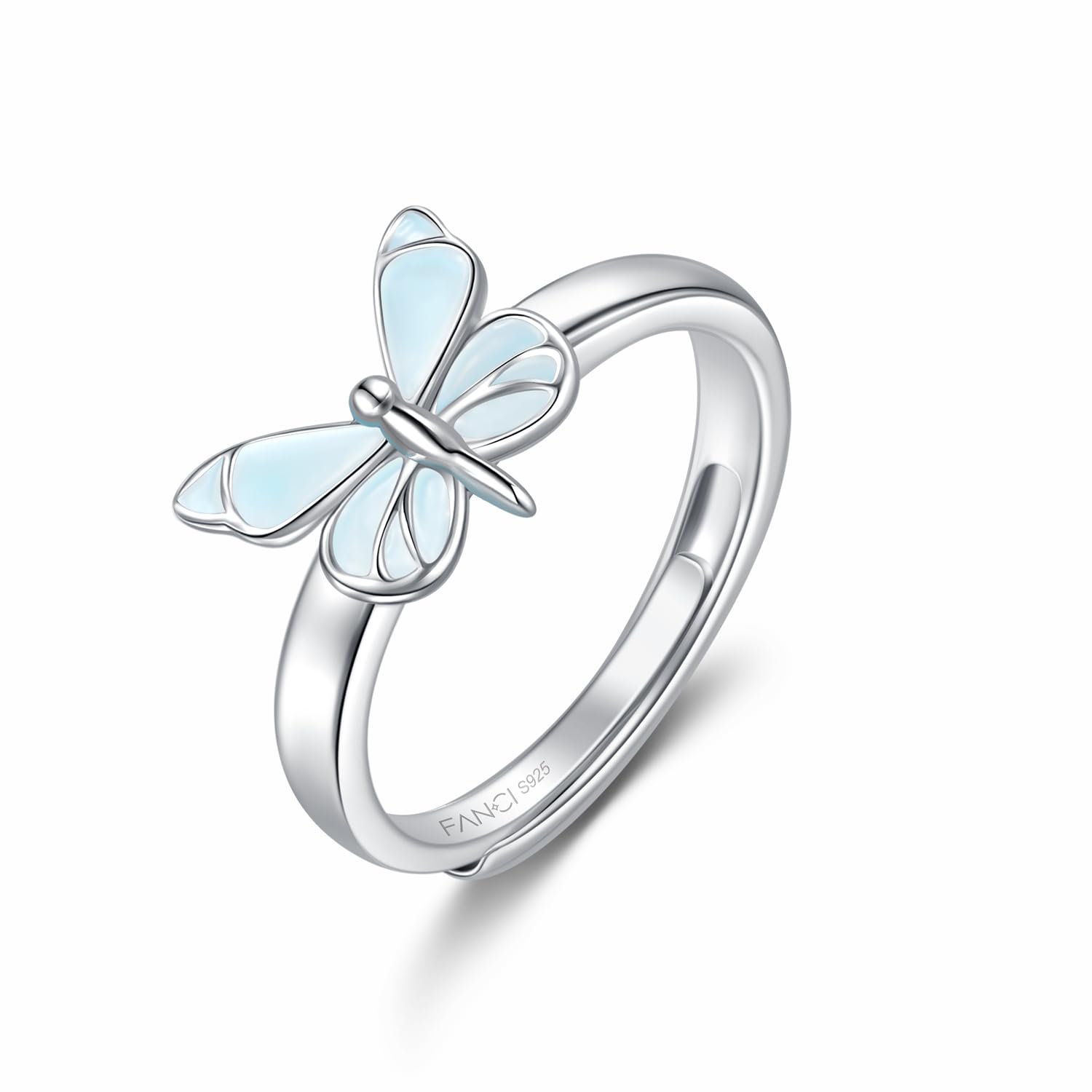 [FANCIME] Women's Ring "Moonlight Butterfly" Enamel Luminous Ring, Free Size, Jewelry Set, Silver, Popular with Women, Anniversary, Birthday, White Day, Christmas Present, Gift Wrapping Bag & Box Included