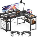 ODK パソコンデスク l字デスク 幅137 ゲーミングデスク デスク 机 棚付き pcデスク コーナーデスク 収納 エル字デスク 3段階モニター台付き オフィスデスク 仕事用 在宅勤務 組立簡単 ブラック