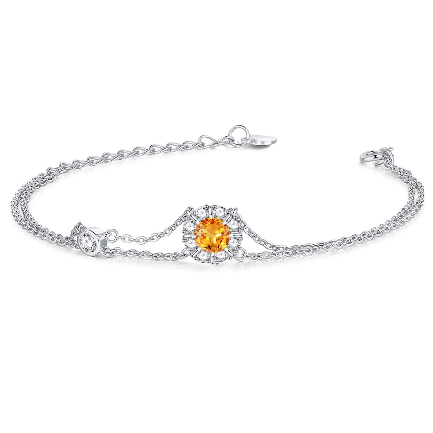 ホワイトデー お返し ブレスレット レディース 天然石 シトリン 11月 誕生石 2連 お花 シルバー 女性 アクセサリー プラチナメッキ 誕生日 クリスマス ...