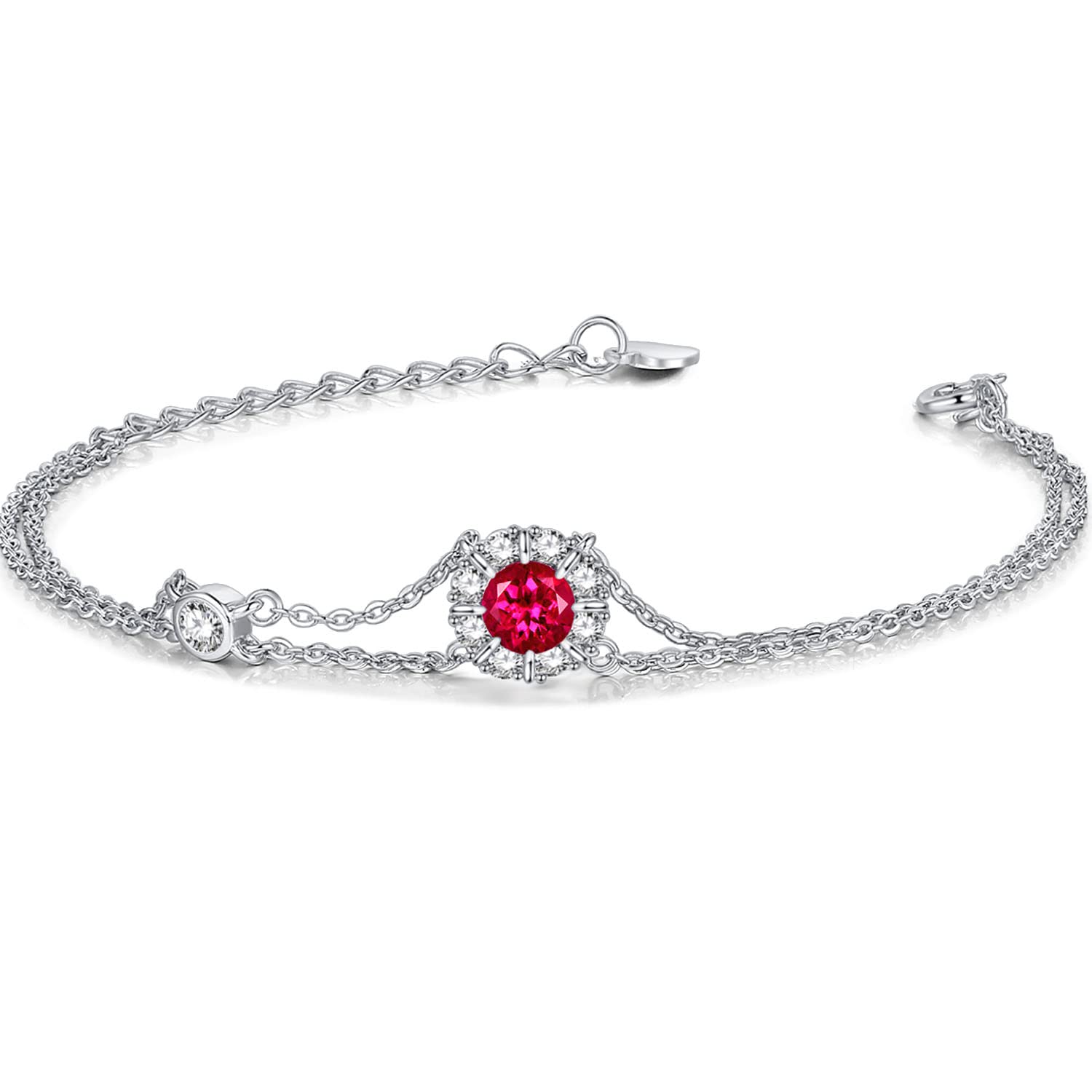 ブレスレット レディース ルビー 7月 誕生石 2連 お花 シルバーブレスレット 女性 アクセサリー プラチナメッキ 誕生日 クリスマス ホワイトデー プレゼン...