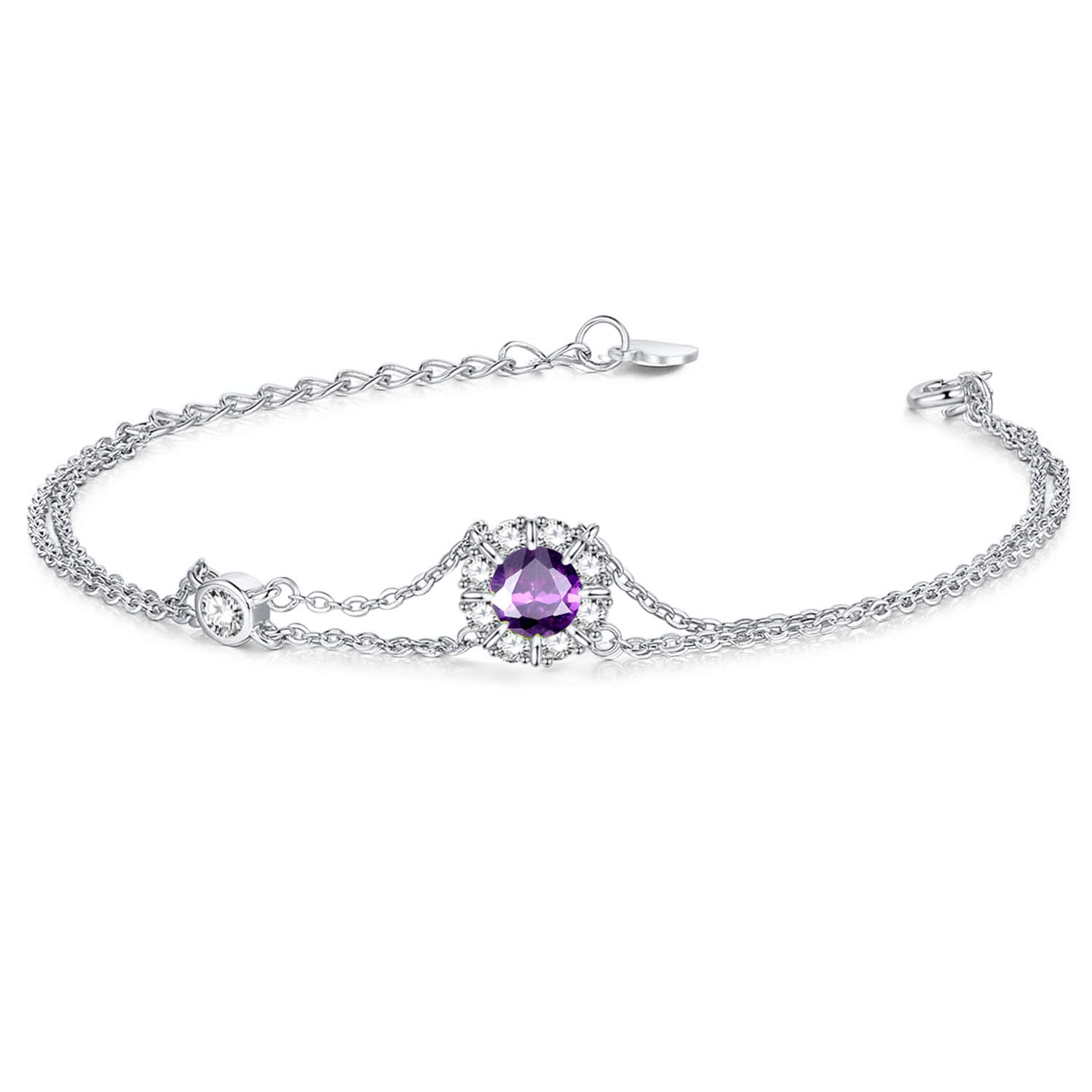 ブレスレット レディース 天然石 アメジスト 2月 誕生石 2連 お花 シルバー 女性 アクセサリー ホワイトデー お返し 誕生日 クリスマス 母の日 プレゼン...