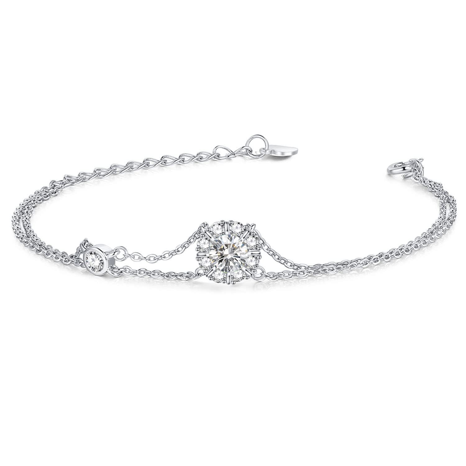 ブレスレット レディース 12ヵ月 誕生石 2連ブレスレット お花 シルバー アクセサリー プラチナメッキ 誕生日 母の日 プレゼント 綺麗なBOX付き (04...