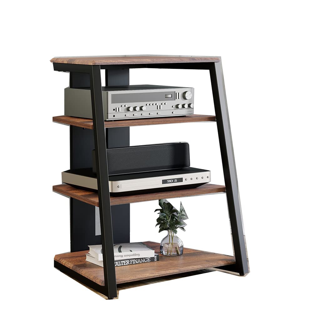 FITUEYES オーディオラック インテリア 台形 木目調仕上棚板 AV ラック スチール製フレーム 裏面配線 ..