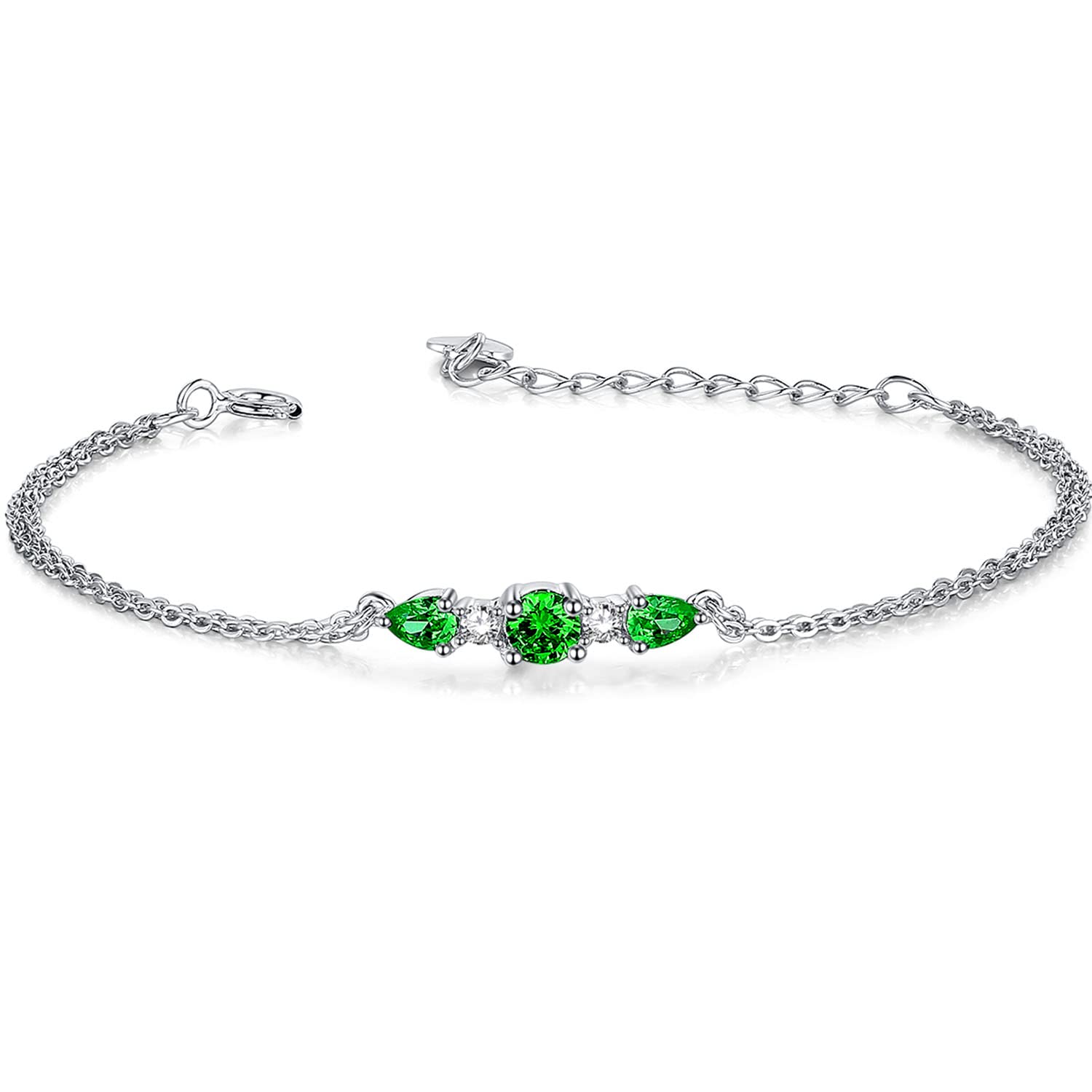 ホワイトデー お返し ブレスレット レディース 3石 エメラルド 5月 誕生石 2連 お花 シルバーブレスレット 女性 アクセサリー 誕生日 クリスマス 母の日...