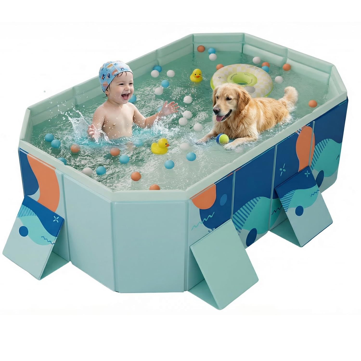 プール 空気入れ不要 ビニールプール 大型 折り畳み式 水遊び 家庭用 子供用 ペット用 収納便利 耐高温・耐摩擦・猛暑対策 簡単排水 （外径180*135*45CM，内径160*110*45CM）