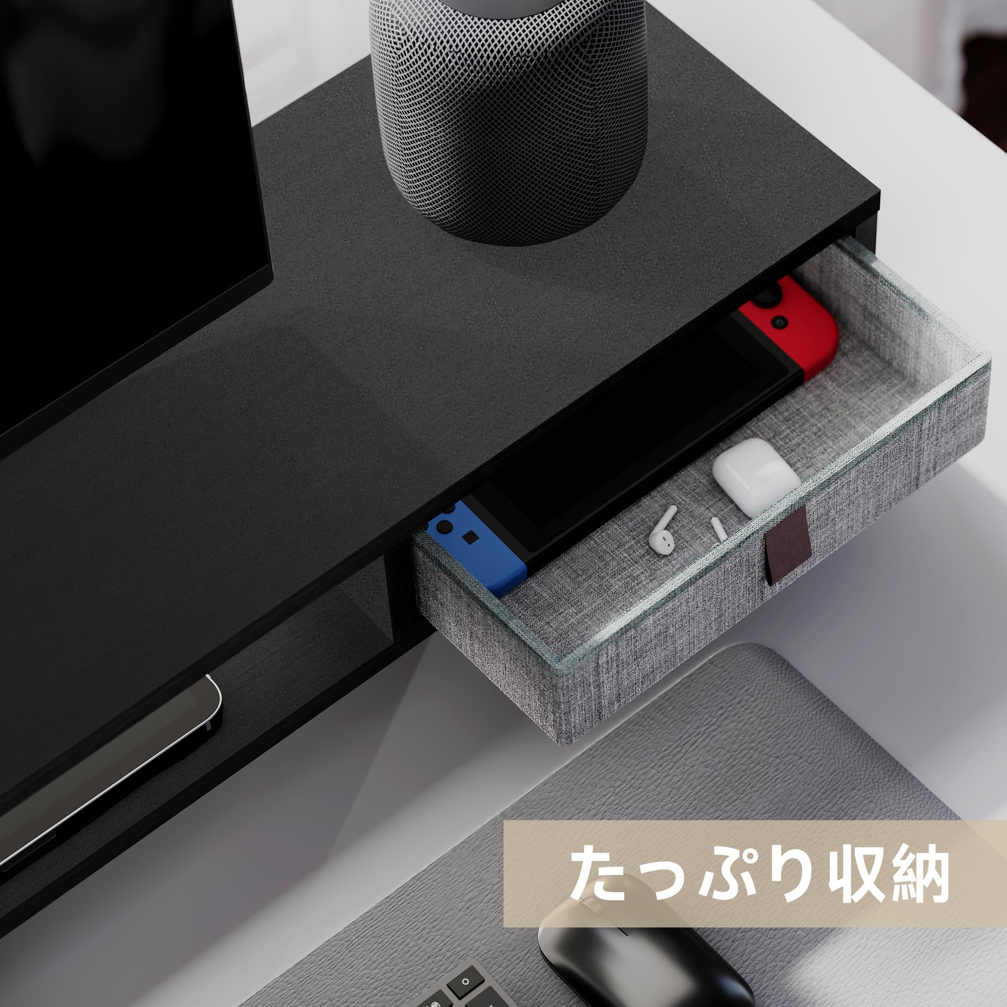 Fenge モニター台 卓上 モニタースタンド 机上台 パソコン台 机上ラック 108cm横幅 2段 木製天板 引き出し付き 高さ調整可能 モニタースタンド 机上台 pcモニター台 パソコンラック 卓上 収納 整理整頓 木目黒G04D2102B