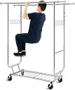 HOKEEPER パイプハンガーラック 耐荷重275KG 業務用 3ウェイ ダブル 大容量 物干し スタンド 洋服ハンガー 衣類収納 ロール付き 高さ・縦横伸縮...