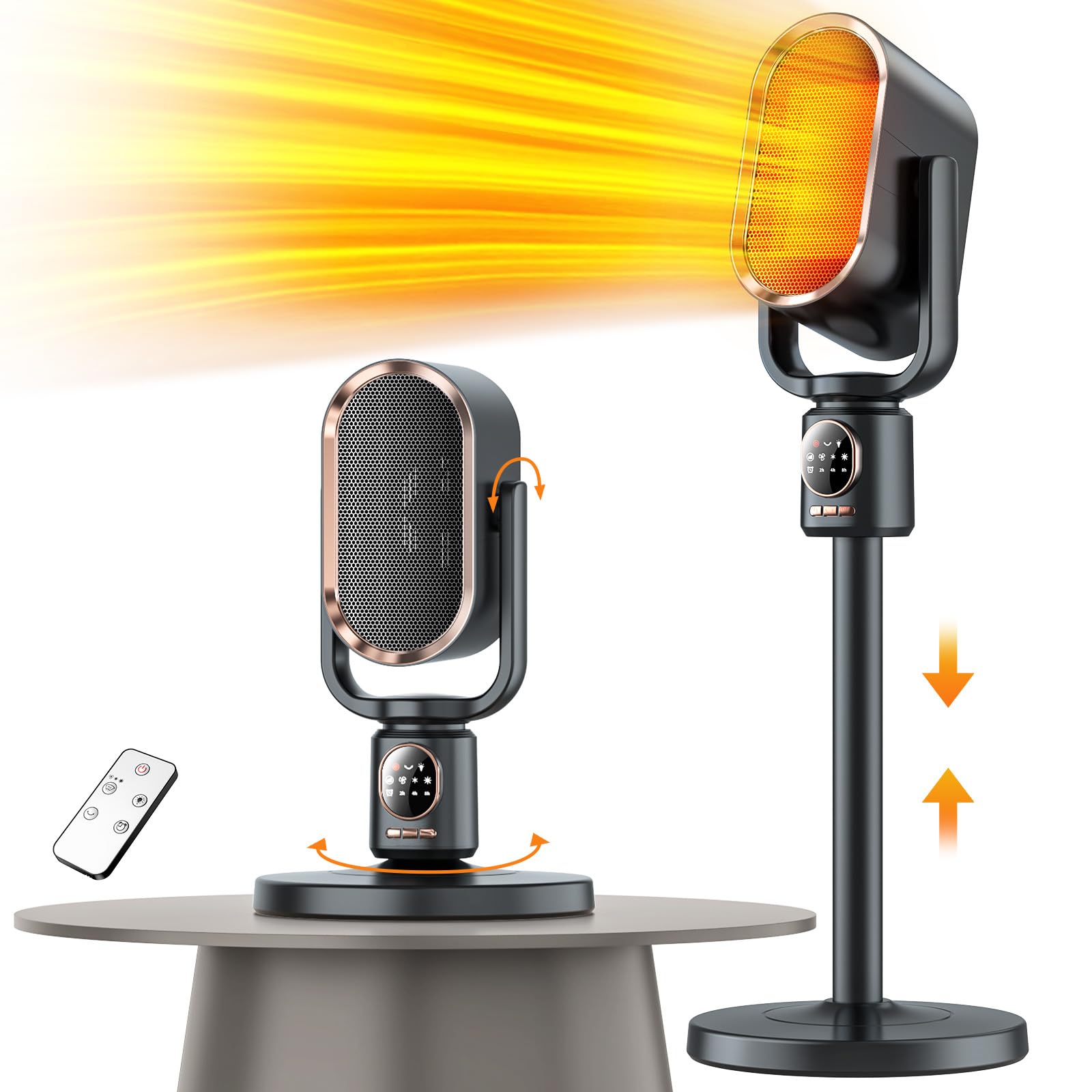 Goldmax セラミックヒーター 【2024冬革新型 AI音声制御＆卓上/フロア両用セラミックファンヒーター】 電気ファンヒーター 省エネ 大風量 1秒速暖 電気ストーブ 1500W 最大16畳対応 3段階温度調節 高さ調節可能 上下左右首振り 最大8時