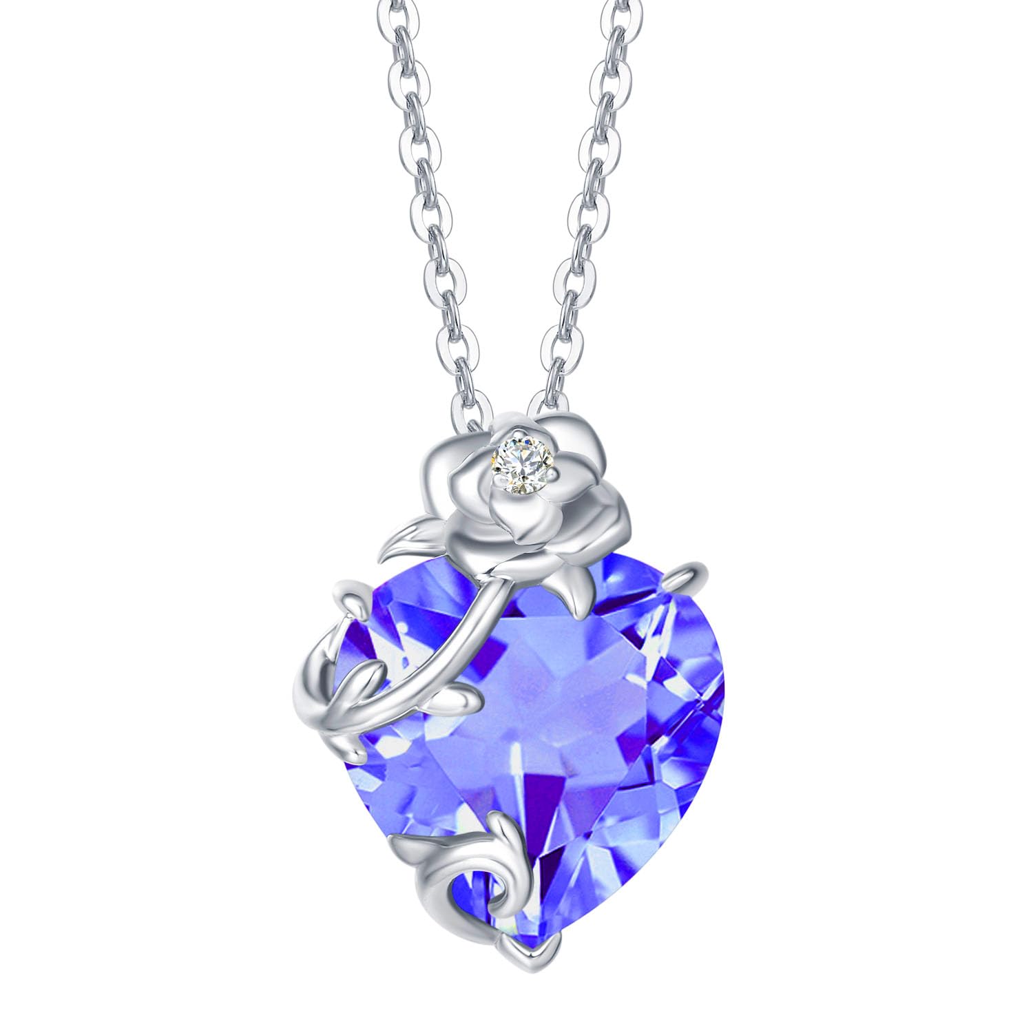 [AGVANA] ネックレス レディース 合成 タンザナイト 12月 誕生石 「花盛りの爛漫」モチーフ プラチナメッキ シルバー925 クリスマス ホワイトデー 誕生日 母の日 プレゼント ラッピング用品付き