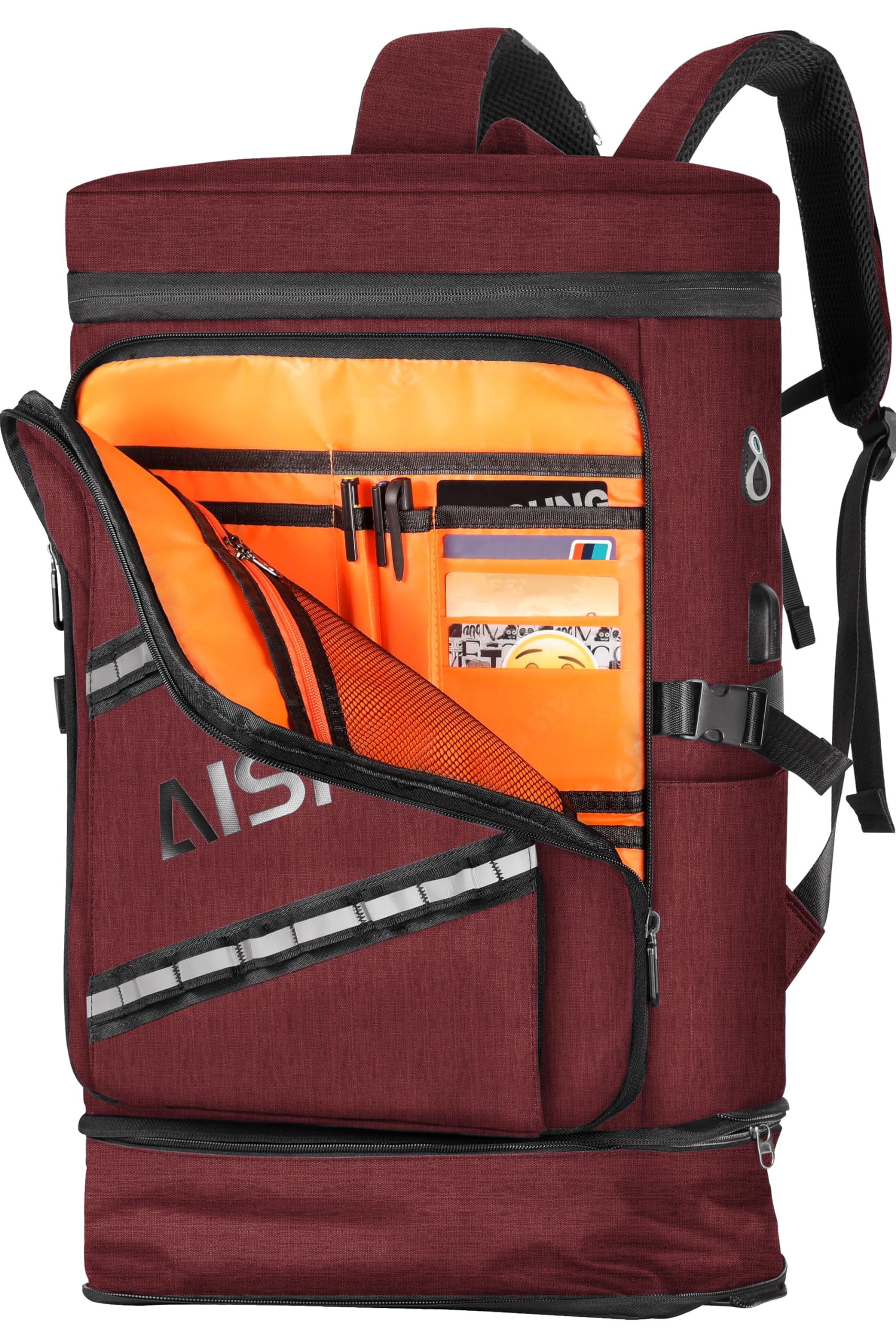 楽天RENEW[AISFA] リュック メンズ リュックサック スクエア バックパック 17インチ PC ビジネス USB充電ポート付き 30L 大容量 アウトドア 旅行 通勤 通学 大学生 靴/弁当収納 （レッド）