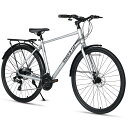 【AVASTA】クロスバイク 街乗りスポーツ自転車 通勤通学 軽量アルミフレーム シマノ24段変速 前後輪ディスクブレーキ 700*40c Mサイズ シルバー