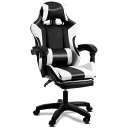DoubleTT ゲーミングチェア ゲーム用チェア オフィスチェア デスクチェア パソコンチェア オットマン付き 人間工学 165度リクライニング機能 ハイバック テレワーク椅子 PCチェア (ホワイト)