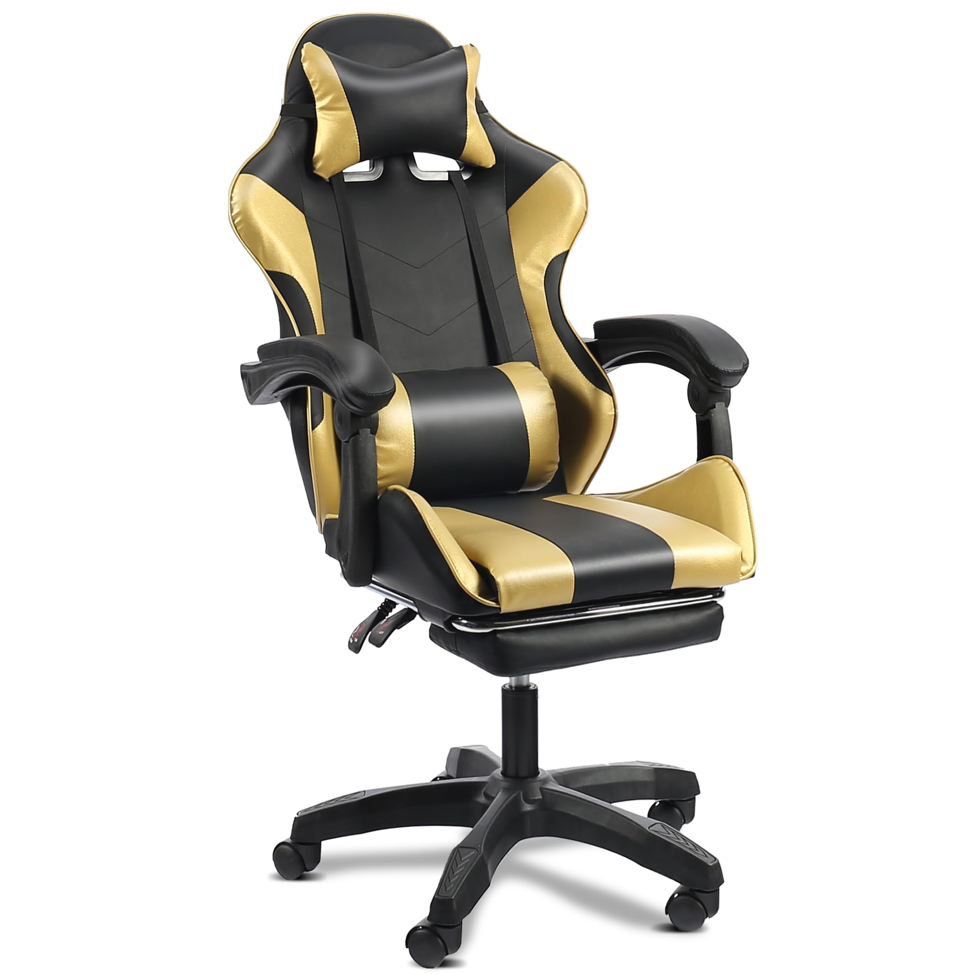 DoubleTT ゲーミングチェア ゲーム用チェア オフィスチェア デスクチェア パソコンチェア オットマン付..