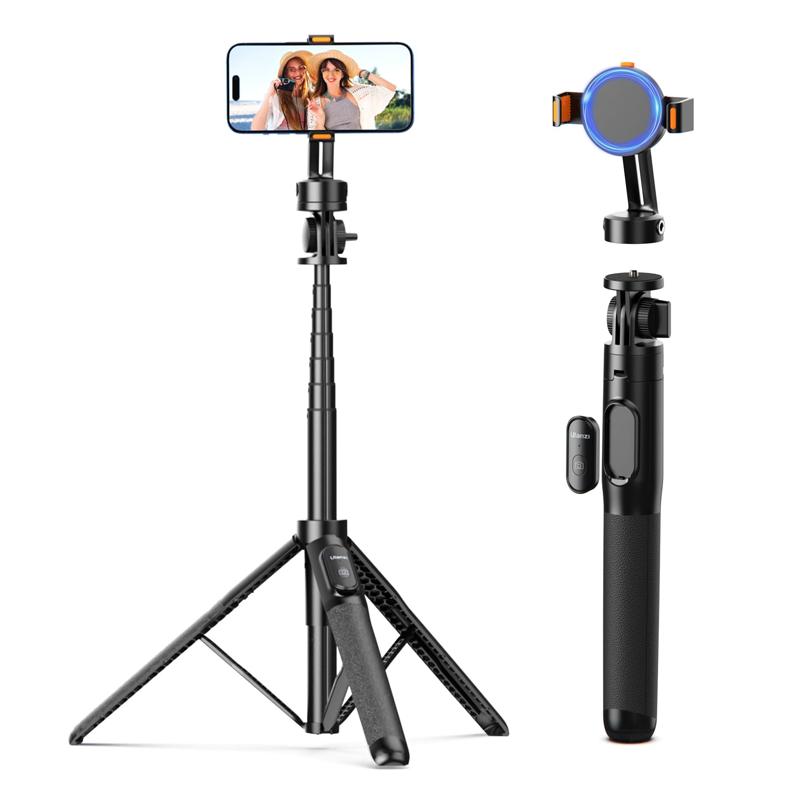 【送料無料】Ulanzi スマホ 三脚 Magasfe対応 自撮り棒 160cm カメラ 三脚/一脚兼用 三脚スタンド 5段階伸縮 片手操作 リモコン付き iPhone Androidに対応 コンパクト セルフィー/生放送/撮影録画に最適 SK-05