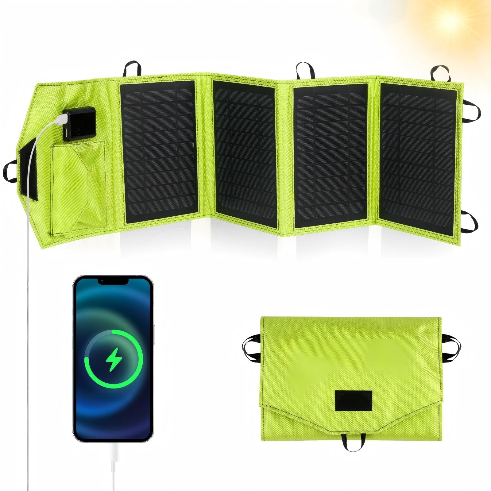 KIYIWIN（キーウィン) ソーラーチャージャー ソーラー充電器 小型ソーラーパネル 太陽光 充電器 ポータブルソーラーパネル 携帯太陽光発電パネル 折り畳み式 防水携帯充電器 2USBポート スマホ充電 防災 緊急用 地震 災害時 アウトドア停電対策