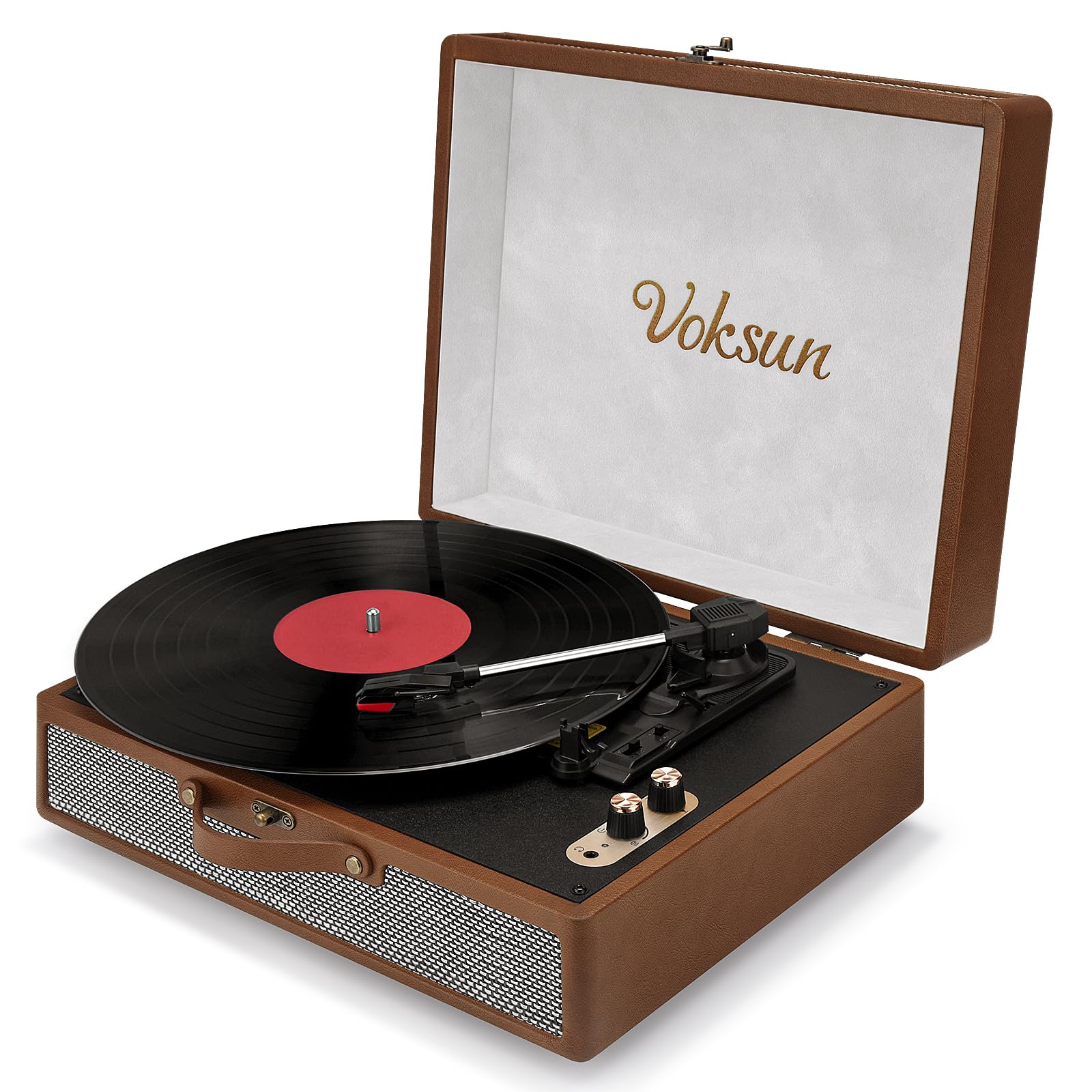 VOKSUN ポータブル レコードプレーヤー レトロ USB録音でき スピーカー内蔵 BT5.0受信 33/45/78回転対応 RCA出力 AUX IN イヤホン端子 日本語説明書 2年保障 ブラウン S350のサムネイル