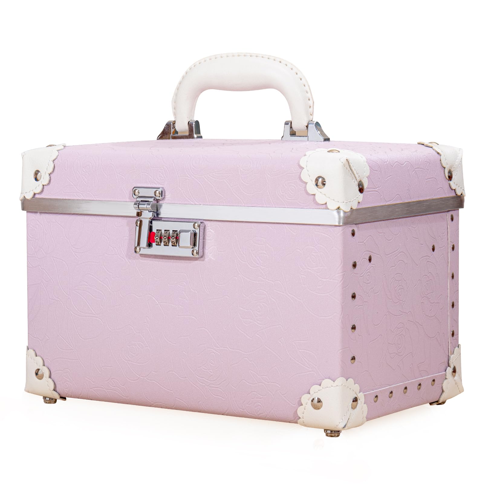 urecity ポータブルメイクアップトレインケース コスメティックオーガナイザーケース レザー収納ボックス コンビネーションロック付き