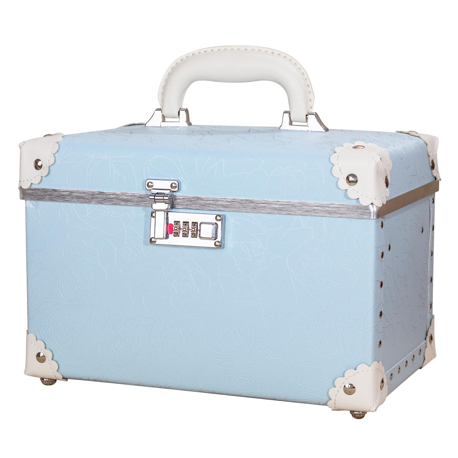 urecity ポータブルメイクアップトレインケース コスメティックオーガナイザーケース レザー収納ボックス コンビネーションロック付き