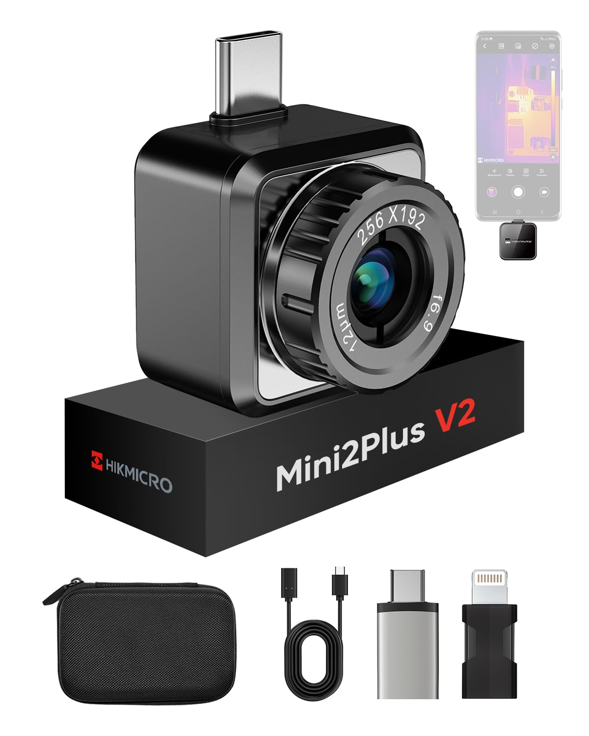 楽天RENEWHIKMICRO Mini2Plus V2 サーモグラフィー サーマルカメラ、スマホ用 iOS/Android対応、256x192 赤外線解像度、SuperIR技術、調整可能なレンズ、ビデオ録画、25Hzフレームレート、バッテリー不要、スマホ/タブレット/
