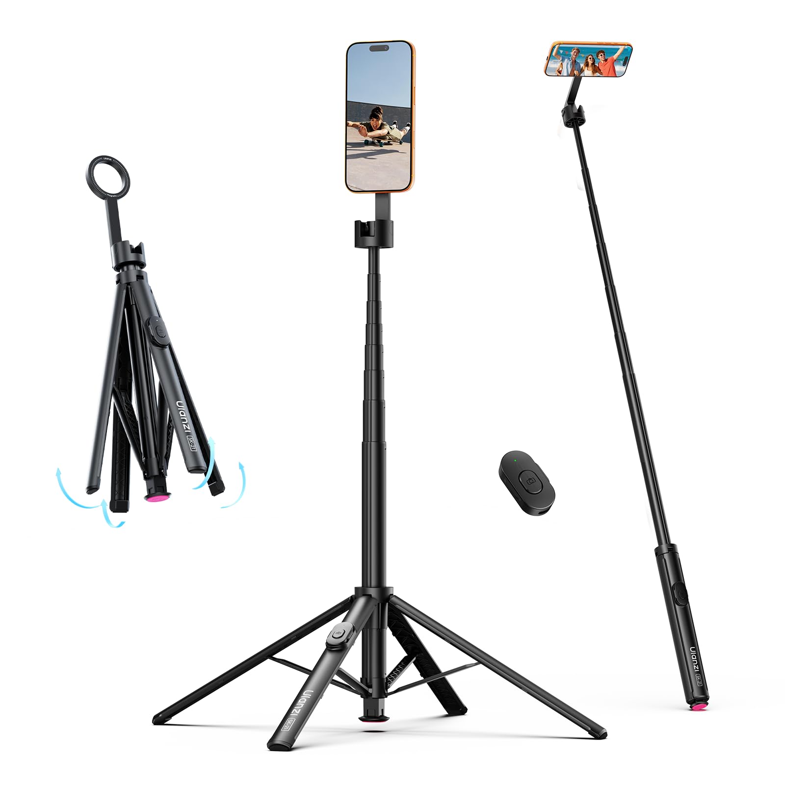 Ulanzi SK-21 自撮り棒 スマホ三脚 180cm ワンタッチ自動開閉式 四脚安定モデル Ma...