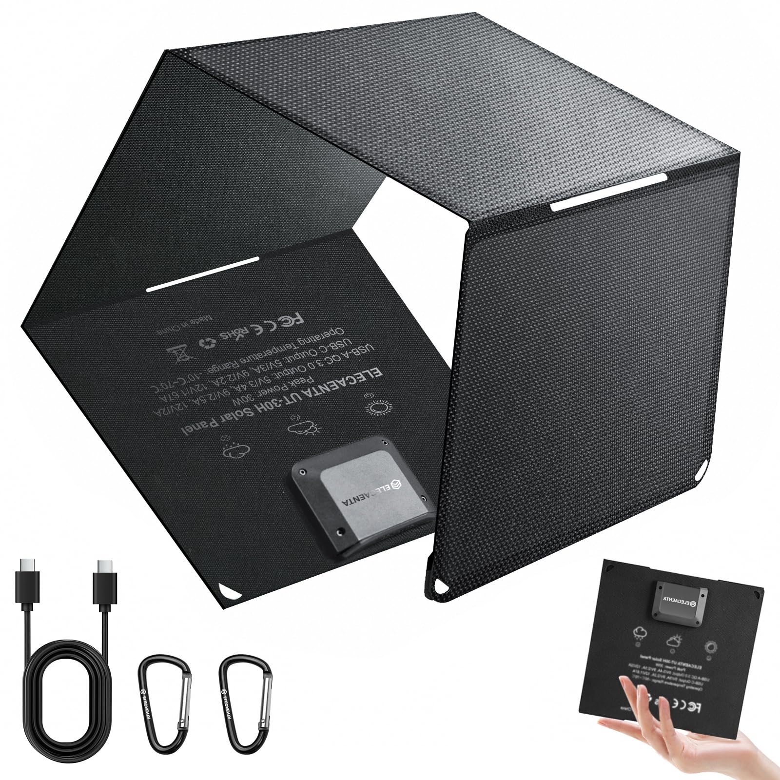 【発電革命】ELECAENTA 30W ソーラーパネル 変換効率25.4% 次世代HPBCセル PD18W/QC3.0急速充電 ETFE IP68防水 薄型 超軽量0.5KG 折りたたみ式 逆流防止 オートリトライト ソーラー充電器 スマホ充電器 キャンプ