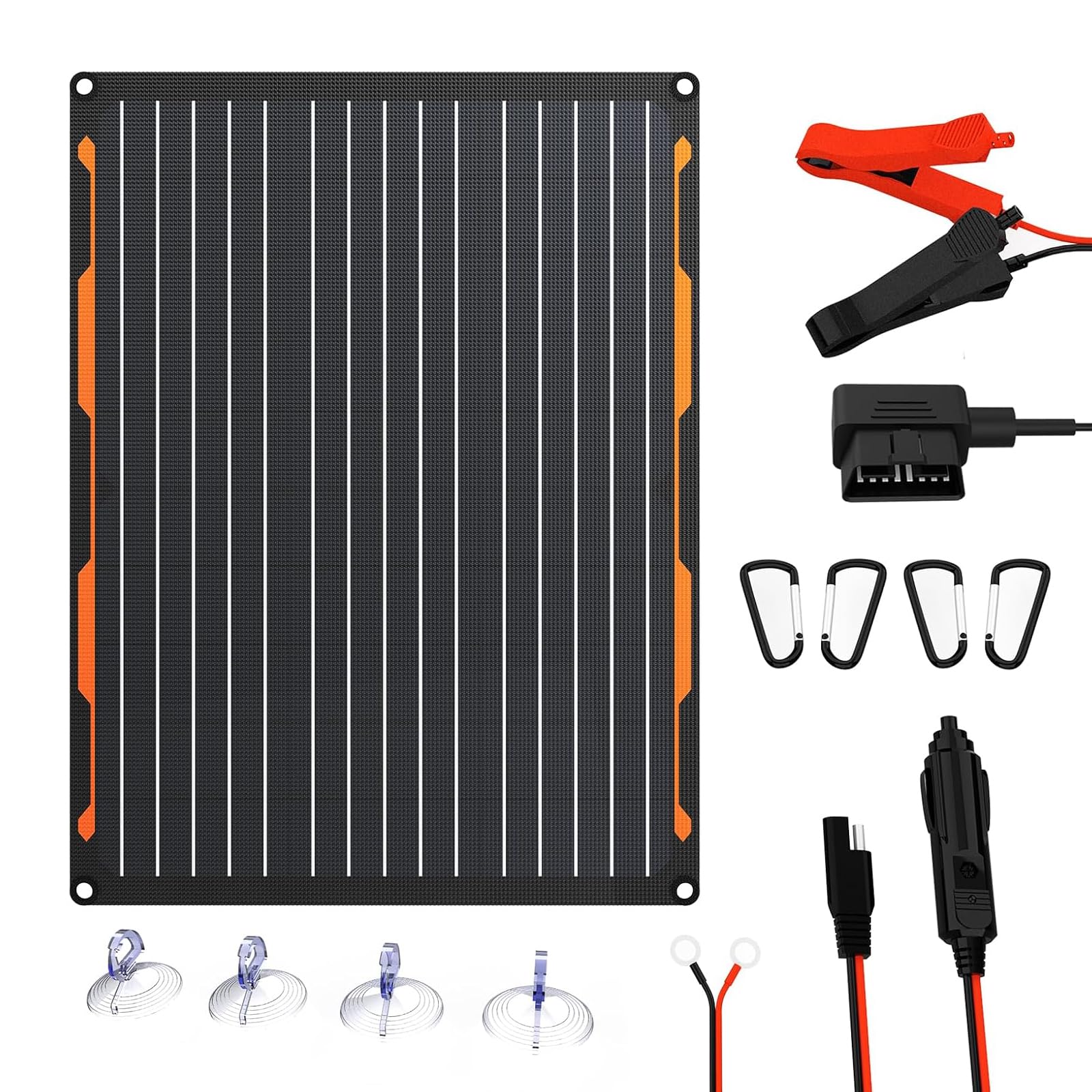 FlexSolar 車 ソーラーパネル トリクル充電キット20W 12V ソーラー充電器 ポータブル 超細く、超軽量 IP68 防水 OBDII インターフェイス 太陽電池パネル 車電池 自動車、オートバイ、ボート、マリン、RV、トレーラー 補充電 メンテ