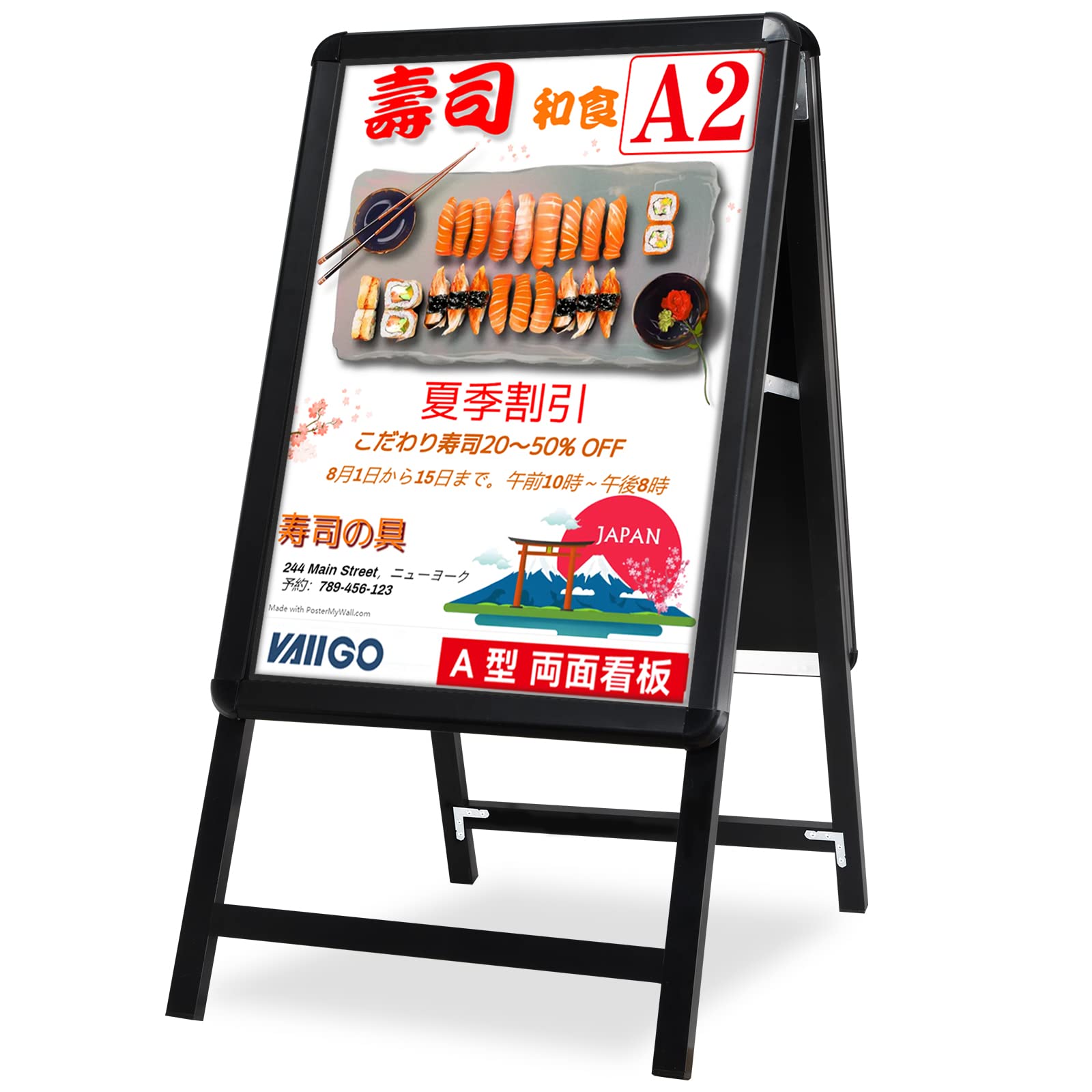 VAIIGO A型看板 A2 両面 立て看板 ポスターパネルスタンド 折りたたみ式 案内板 スタンドボード メニュ..