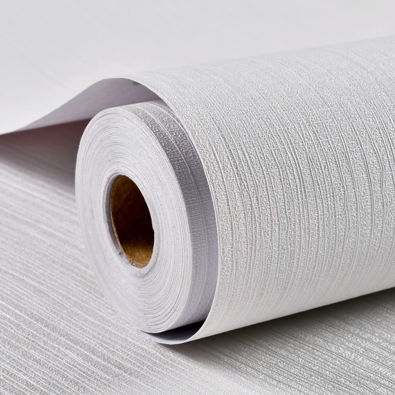 Haimin 壁紙シール60cm×10m はがせる壁紙 白い 立体感 縞模様 無地壁紙ホワイト 防水 防汚 耐熱 リメイクシートDIY 装飾シート居間 寝室 店舗 壁 家具 (ホワイト)