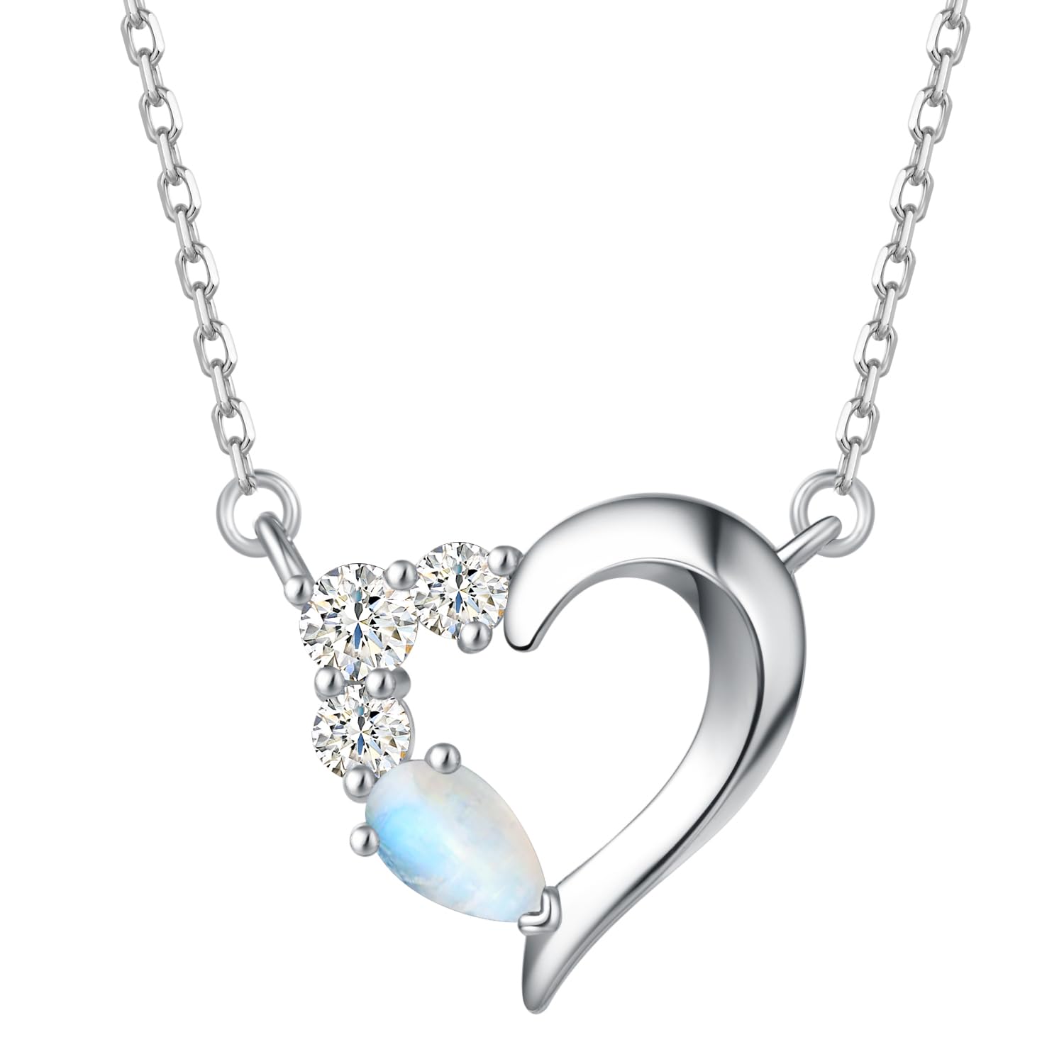 [AGVANA] レディース ネックレス 12ヵ月 誕生石 ハートネックレス プラチナ 仕上げ シルバー 女性 人気 アクセサリー 誕生日 クリスマス ホワイトデー プレゼント 綺麗な包装付き (06月-ムーンストーン)