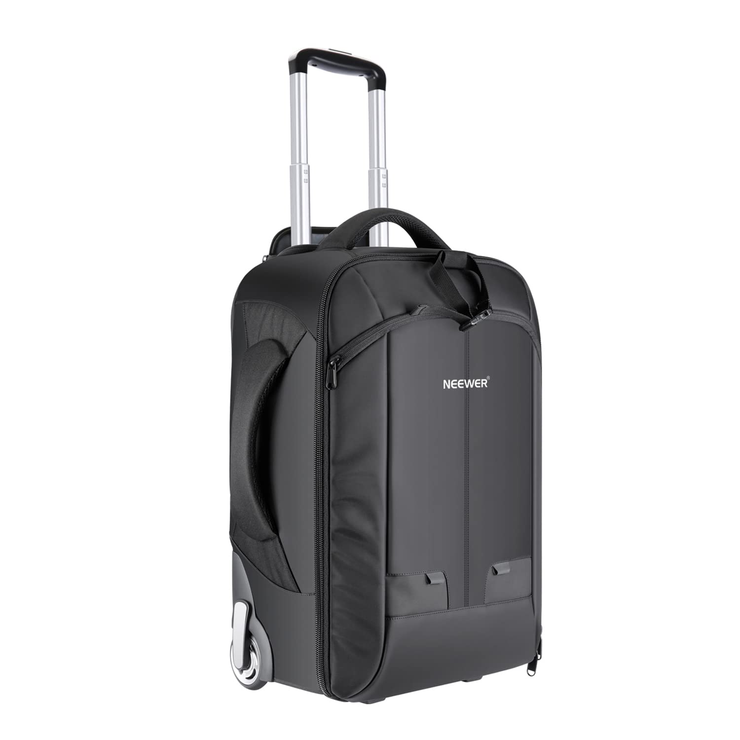 Neewer 2-in-1コンバーチブル車輪付きカメラバック 荷物用トロリーケース ダブルバー、耐衝撃性の取り外し可能なパッド入りコンパートメント付き SLR/DSLR カメラ、三脚、レンズと他のアクセサリーに対応(ブラック/レッド)