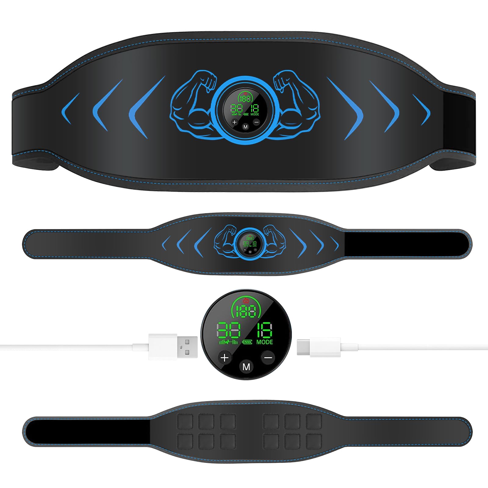 EMS腹筋ベルト 腹筋マシーン EMS腹筋ベルト 腹筋パッド 2025年強化版 消費カロリー表示 15種類モード 30段階強度 12枚伝導腹筋パッド 腹筋マシーン 筋トレ 自宅トレーニング トレーニングマシーン ダイエット 男女兼用 USB充電式 パワースのサムネイル