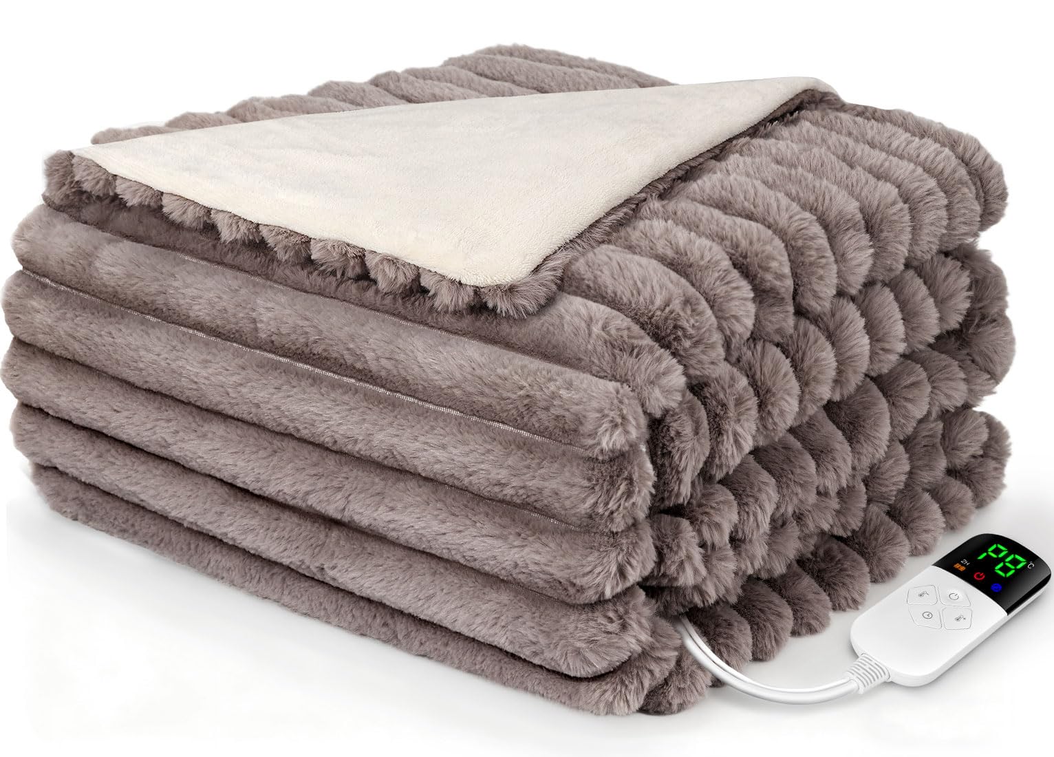 電気毛布 掛け敷き兼用 188×130cm【極上の肌触り＆ウサギ毛調＋フランネル】電気ブランケット 電気ひざ掛け 3分速暖 恒温加熱 8段階温度調整 4段階切タイマー ダニ退治 厚手生地 ふわふわ 柔らかく 暖房器具 省エネ 自動電源オフ 過熱保護 丸洗い