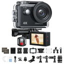AKASO EK7000 アクションカメラ 4K30FPS 20MP 水中カメラ WiFi搭載 外部マイク対応 30M防水 HDMI出力 170度広角レンズ リモコン付き 1050mAhバッテリー2個付き アクションカム ウェアラブルカメラ 豊富なアクセサ