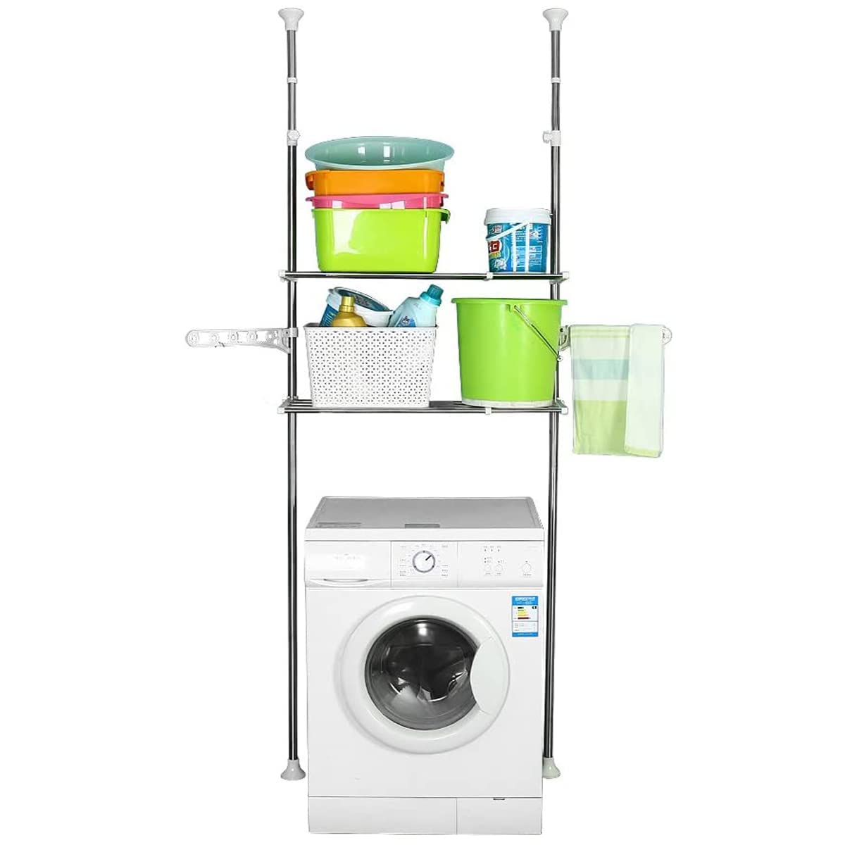 BAOYOUNI つっぱり棚 洗濯機ラック ランドリーラック2段 天井の梁や床の段差があっても設置できる 突っ..