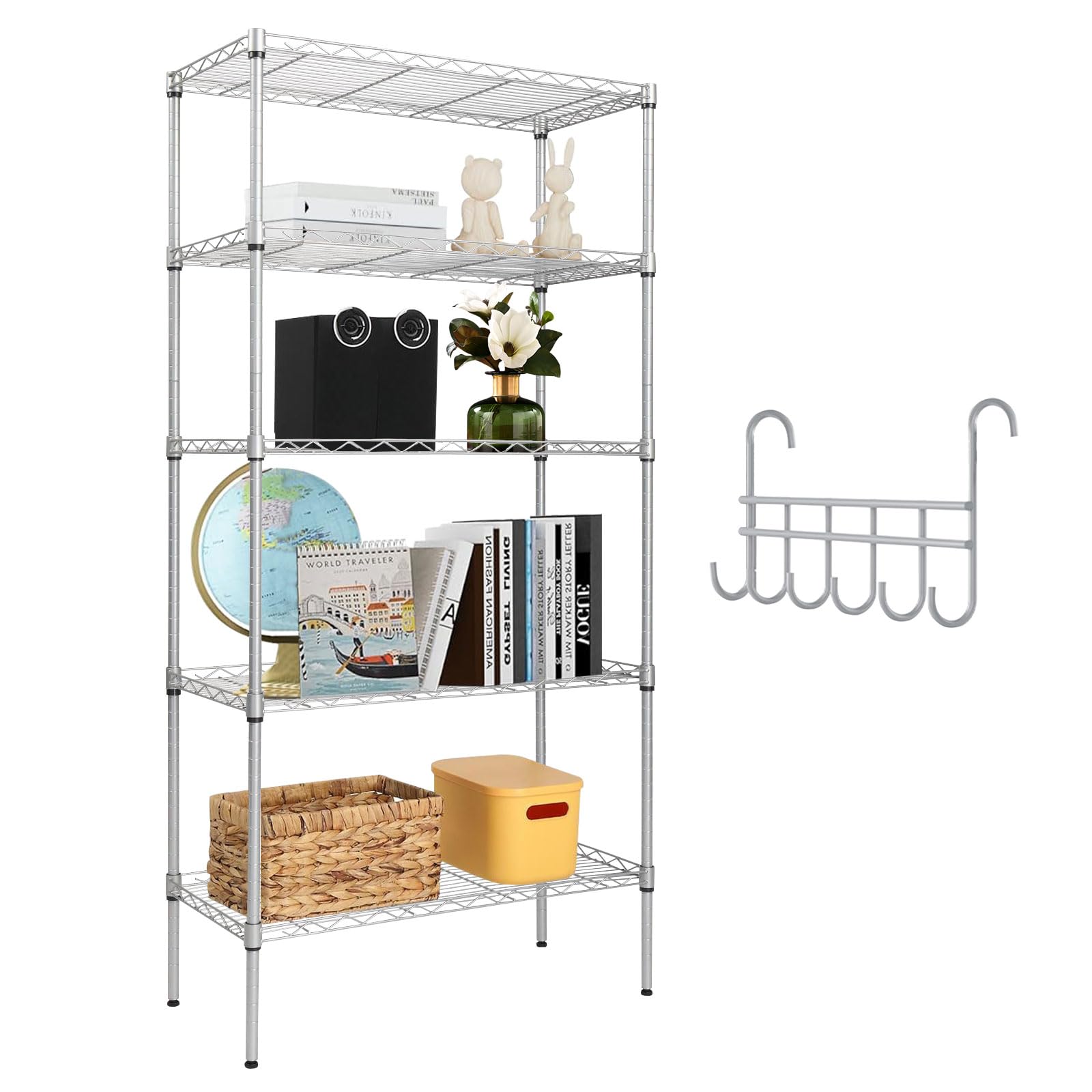 「Humrriet」スチールラック 5段 メタルラック キッチンラック 収納ラック スチールシェルフ 収納棚 高さ調節 ワイヤーラック 置物架 ブラック 大容量 防錆 頑丈 シルバー 74*34*150cm