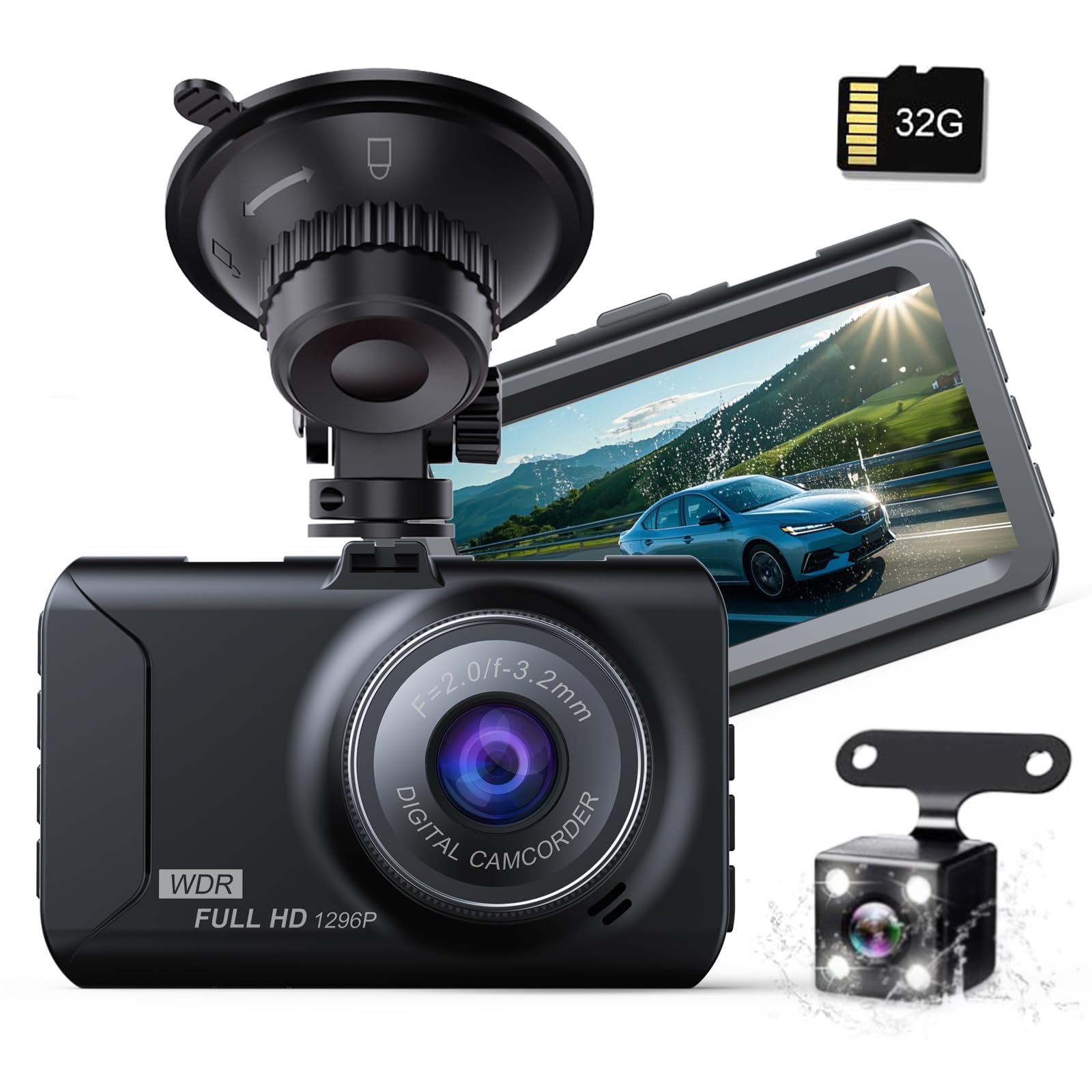 2025版 ドライブレコーダー 小型 前後2カメラ ドラレコ 車載カメラ 3インチ液晶画面 1080PフルHD 170度..