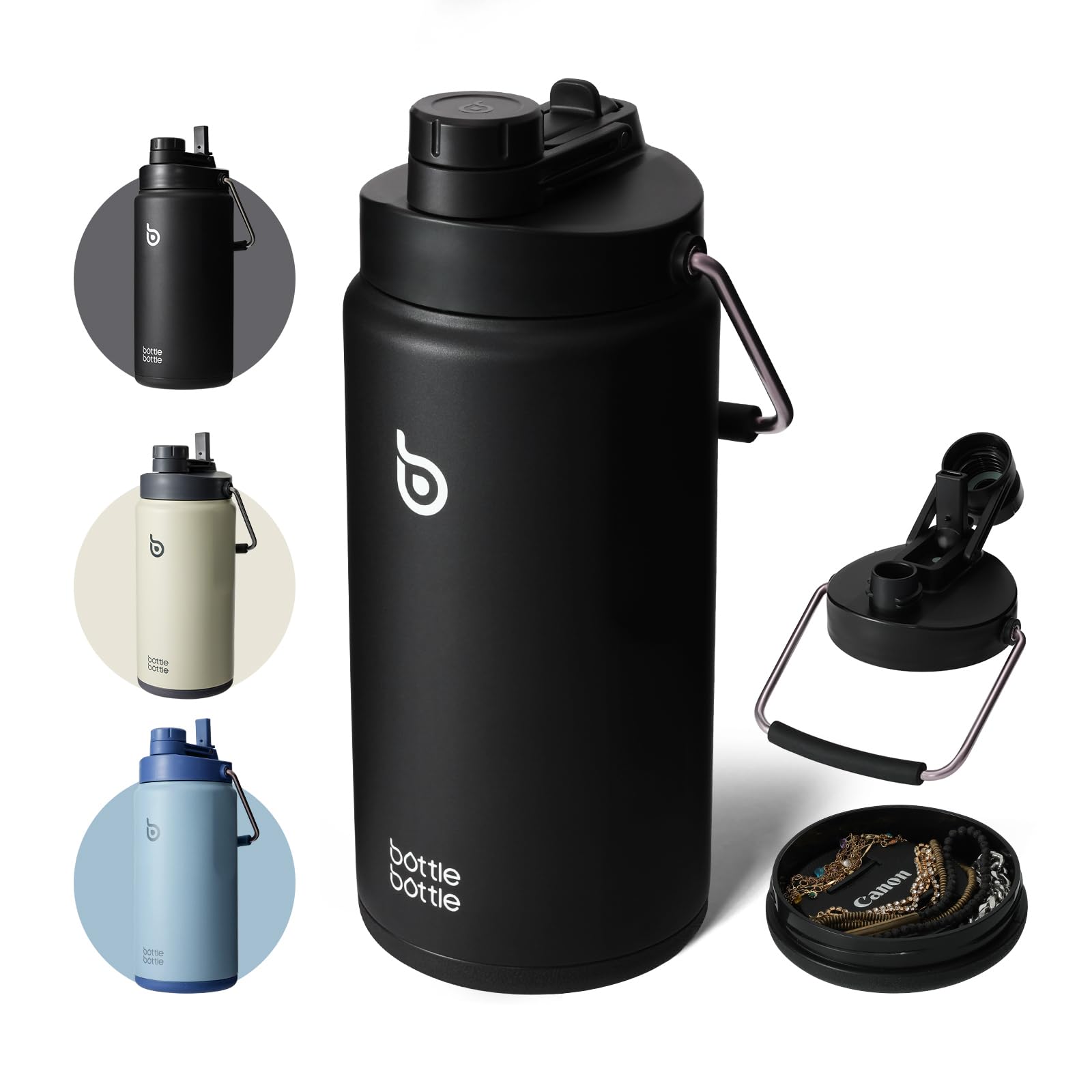 BOTTLE BOTTLE 水筒 2リットル 大容量 ジャグ 2L ステンレス 真空断熱 保温保冷 ストロー付き スポーツボトル 持ち運び 直飲み アウトドア キャンプ 運動 部活 アウトドア 登山 旅行用 ブラック black