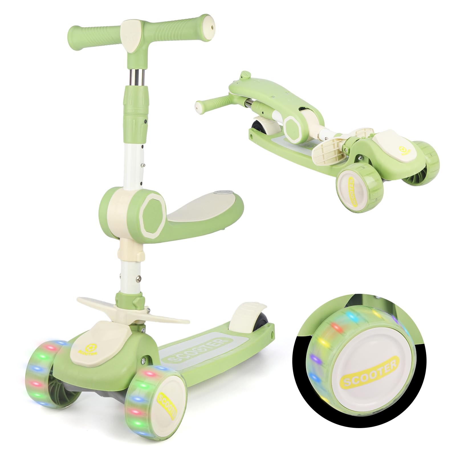 LittleSo キックスクーター 3~10歳子供用 キックボード 4段階高さ調整 61/66/73/80cm シートあり 光るLEDタイヤ 折り畳み式 三輪車 方向変換 耐荷重100kg アウトドアに適用 子供 男の子 女の子 プレゼント 子どもの日 お