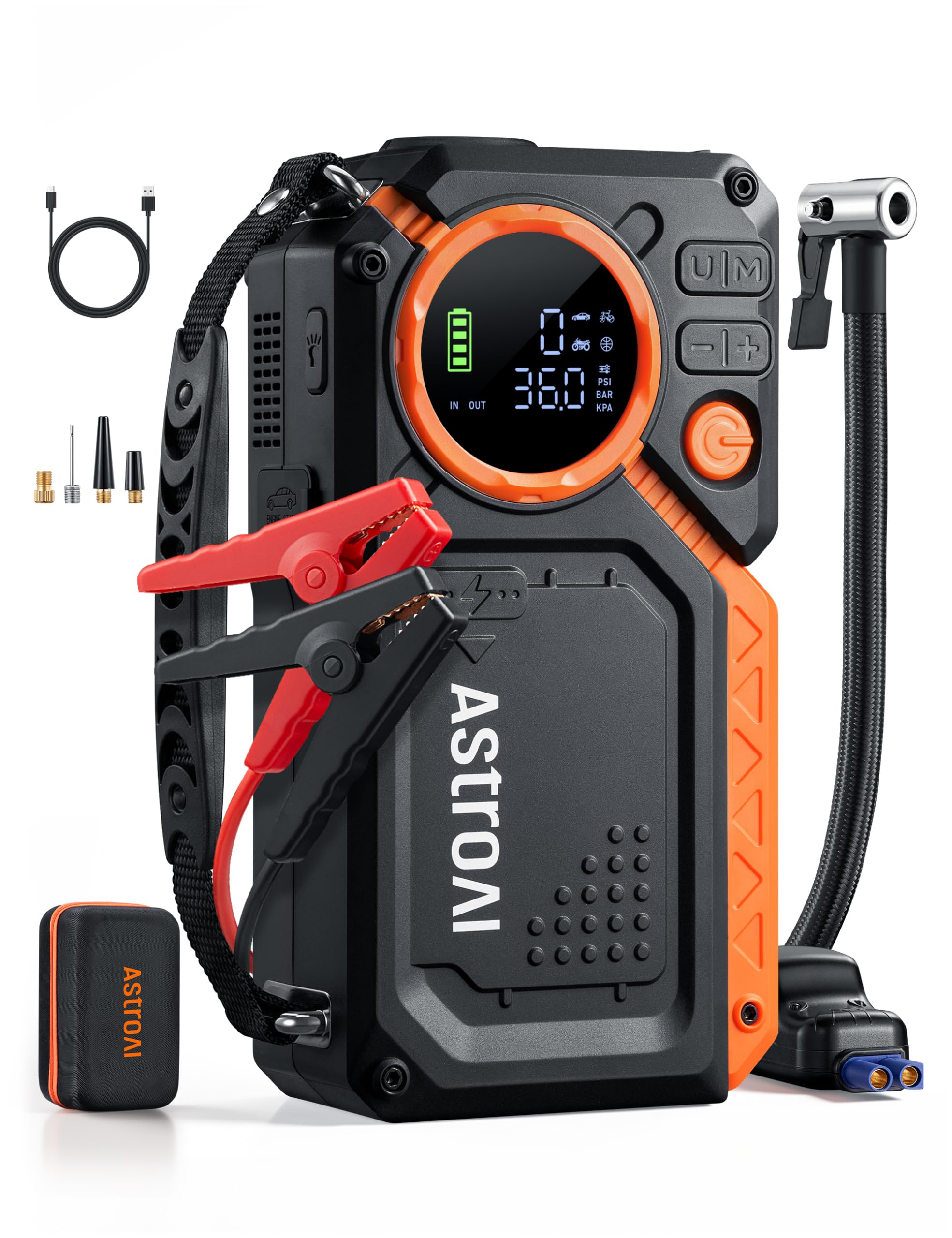 Rakuten - AstroAI MF12-V ジャンプスターター 1034kPaエアーコンプレッサー付 6000Aピーク電流 車用エンジンスターター（ガソリン全排気量車・最大12.0Lディーゼル車対応） 自動停止機能付タイヤインフレーター 12V 車緊急始動 10種類の安