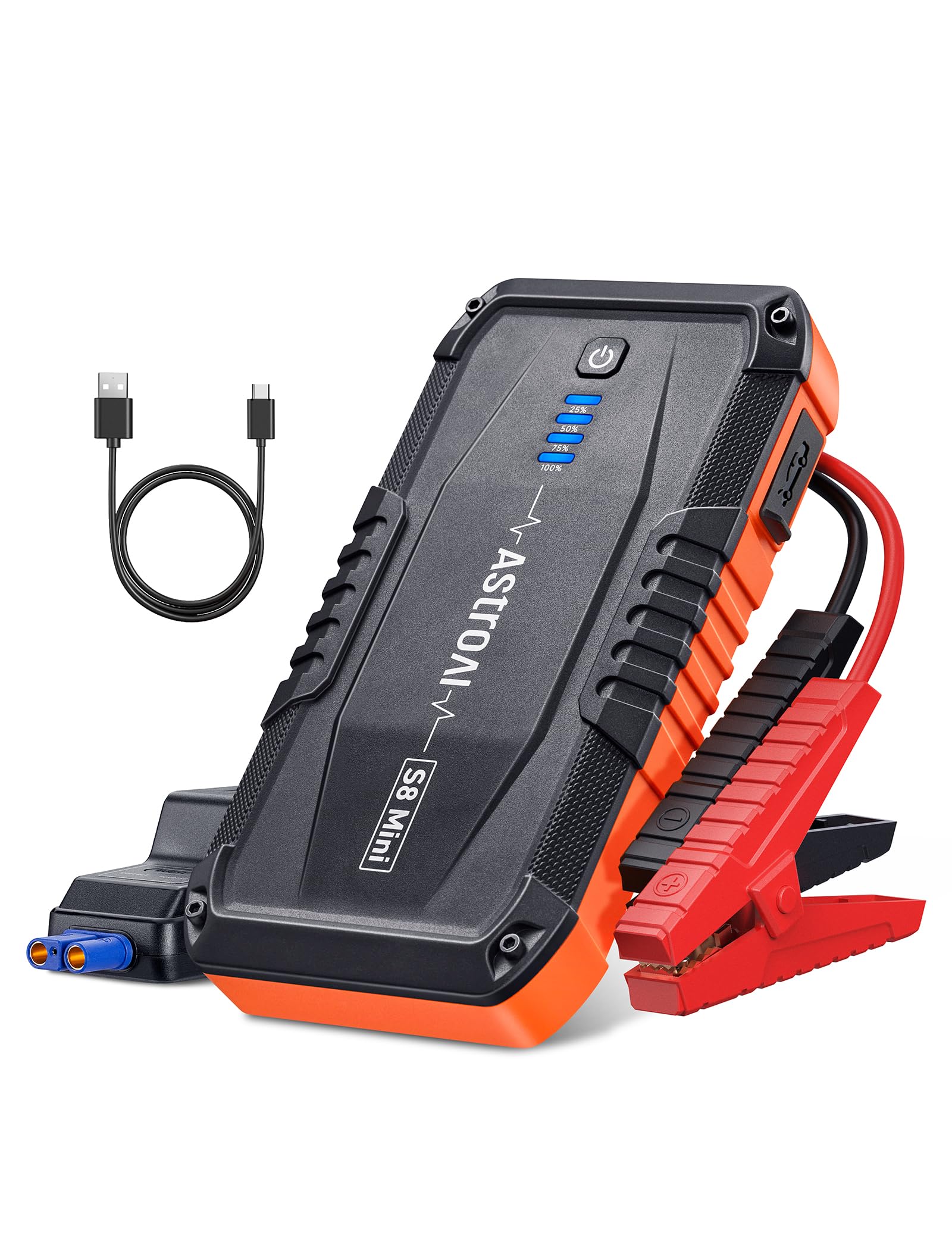 AstroAI S8 Mini ジャンプスターター エンジンスターター ピーク電流1200A(最大6.0Lのガソリン車・最大3.0Lのディーゼル車対応) 12V 車緊急始動 安全保護 モバイルバッテリー機能 LEDライト搭載 PSE認証済み USB-C付き